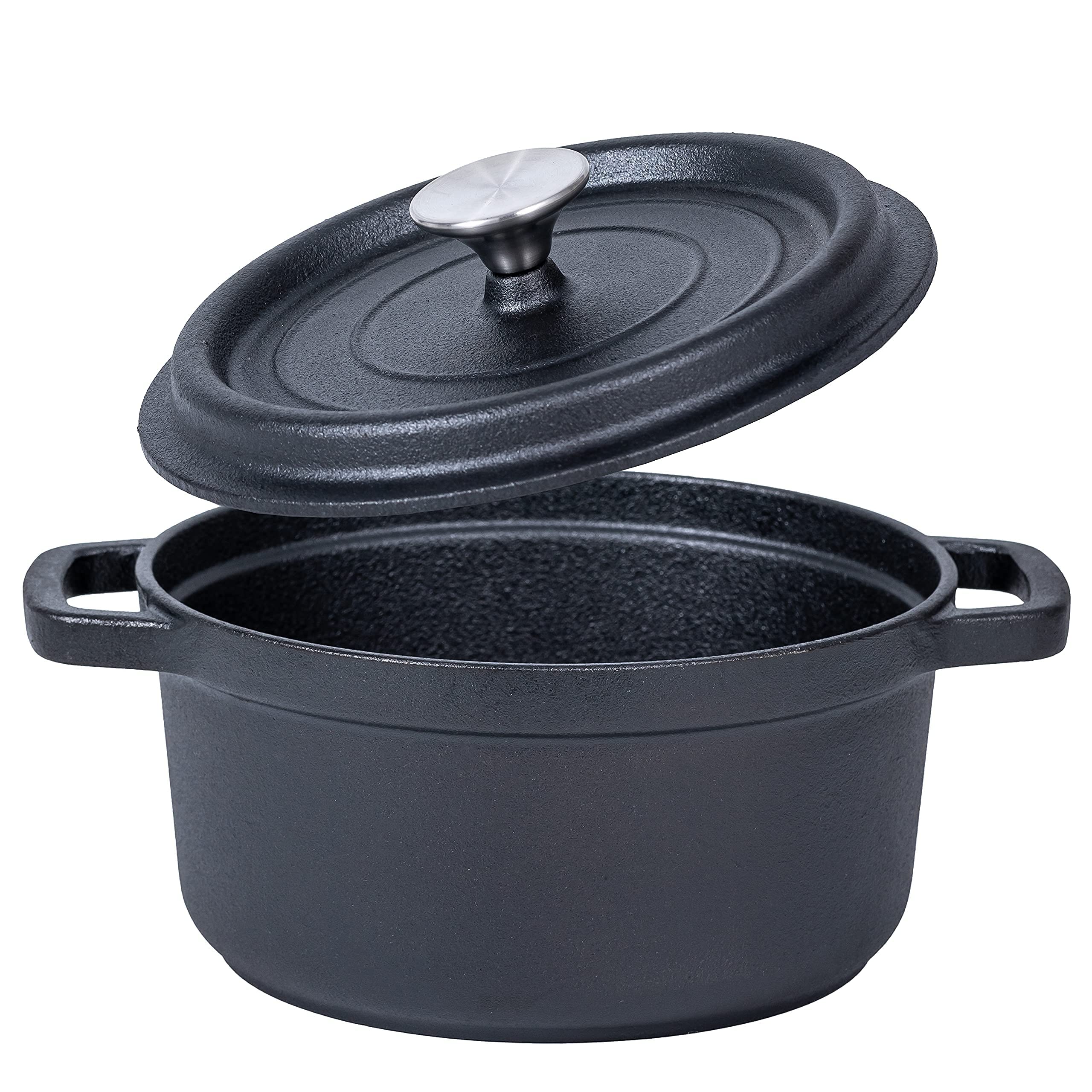Bruntmor 5.2 Quart Pre-Seasoned Cast Iron Dutch Oven with Lid - Black Cast Iron Skillet for Casseroles, Braising, Baking & Roasting - Induction Compatible Cookware - Perfect for Camping, Home Cooking & Outdoor BBQ