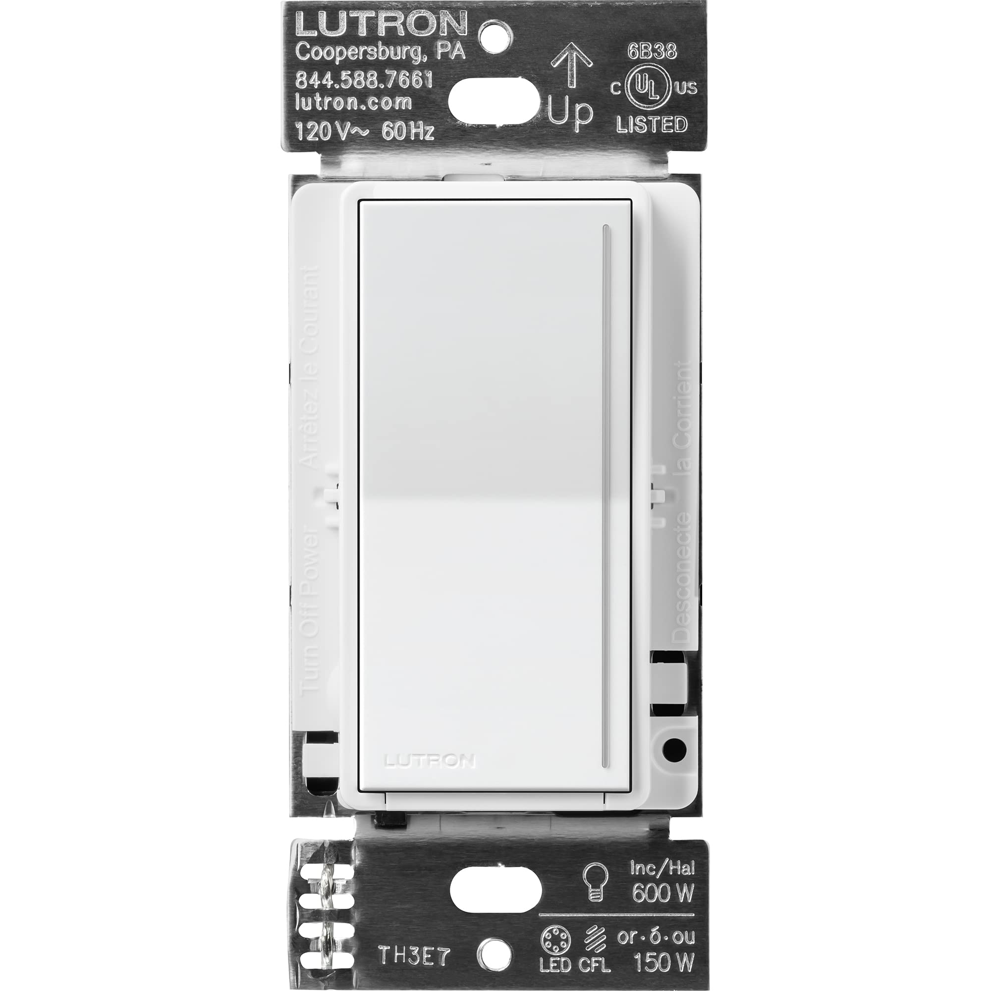 Lutron Sunnata Touch Dimmer Switch with Wall Plate - LED+ Advanced Technology for LED & Incandescent Lights - 3-Way/Multi-Location Control - STCL-153MW-WH White - Perfect for Living Rooms, Bedrooms & Smart Home Lighting Systems