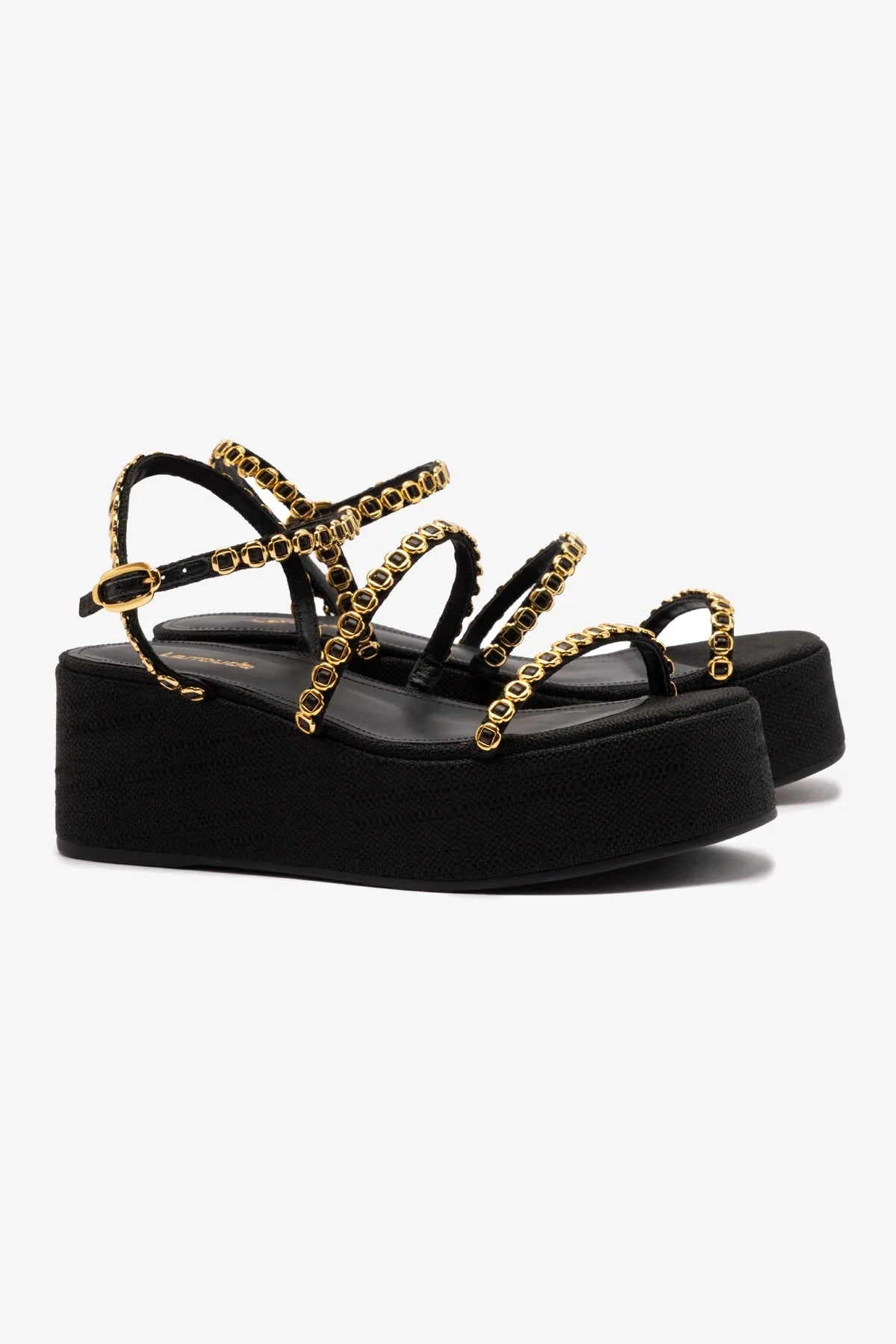 Gio Milanina Black Raffia Flatform Sandals for Women - Comfortable Summer Beach Wedge Shoes for Outdoor Walking and Vacation