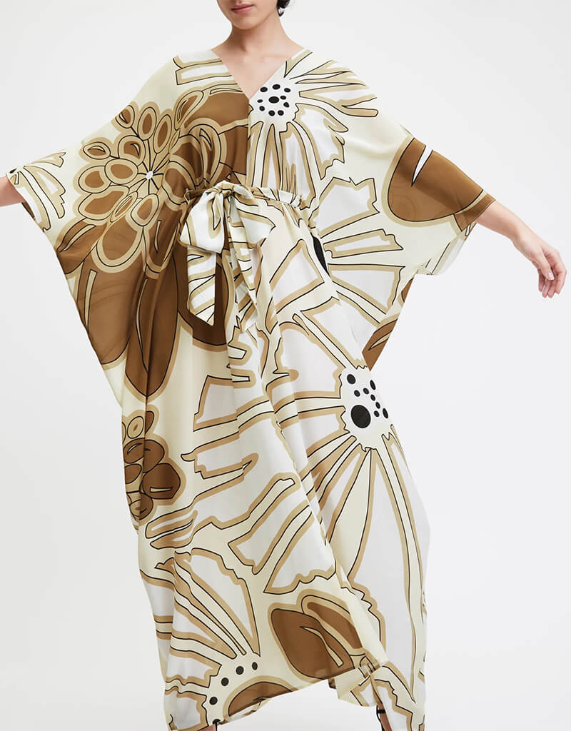 Beige French Moss Kaftan Dress - Boho Chic Loose Maxi Dress for Women | Perfect for Beach Cover Up, Summer Vacation & Boho Fashion