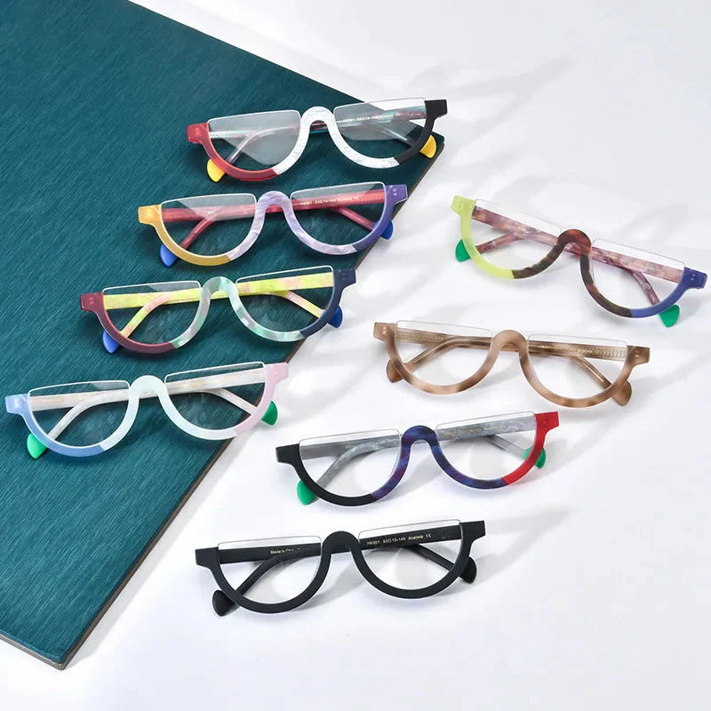 Vintage Cyd Retro Semi-Circle Acetate Eyeglass Frames for Women & Men - 70s Inspired Round Glasses for Reading, Fashion & Costume