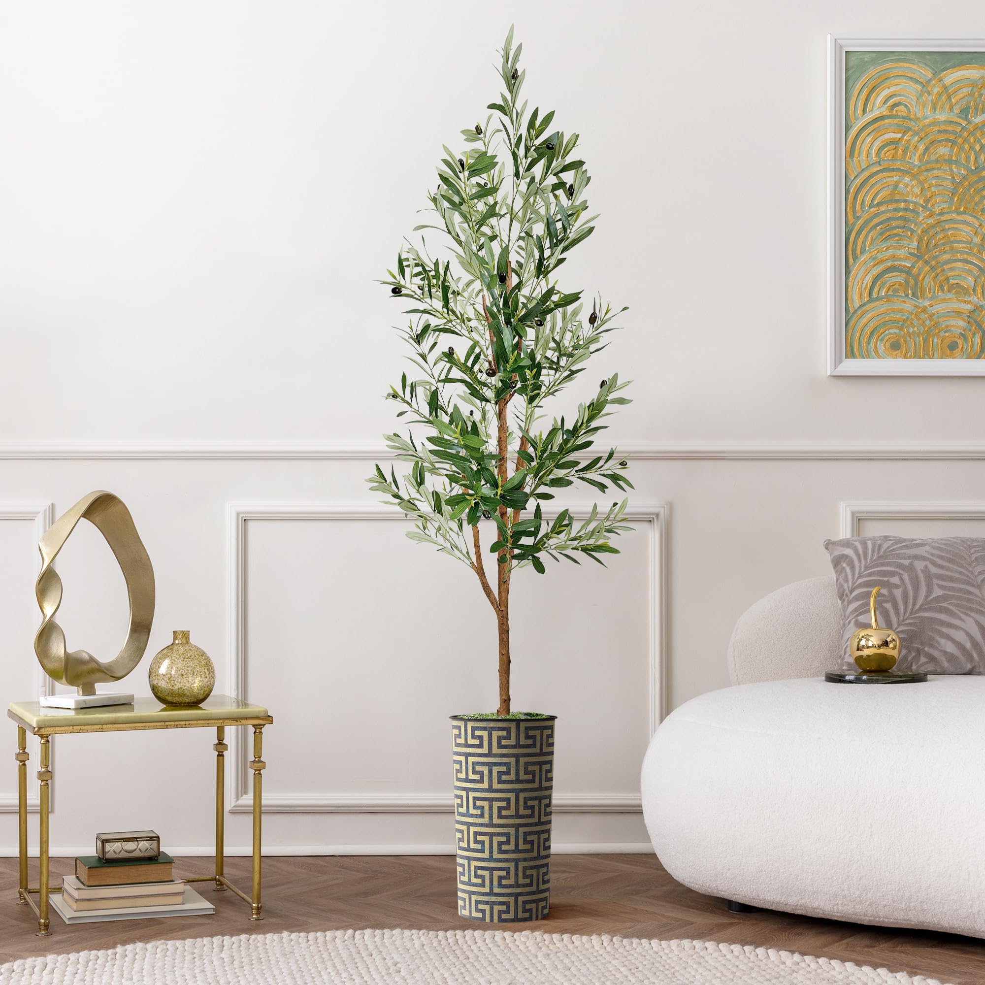 Modern Geometric Planter with Artificial Olive Silk Tree - 68