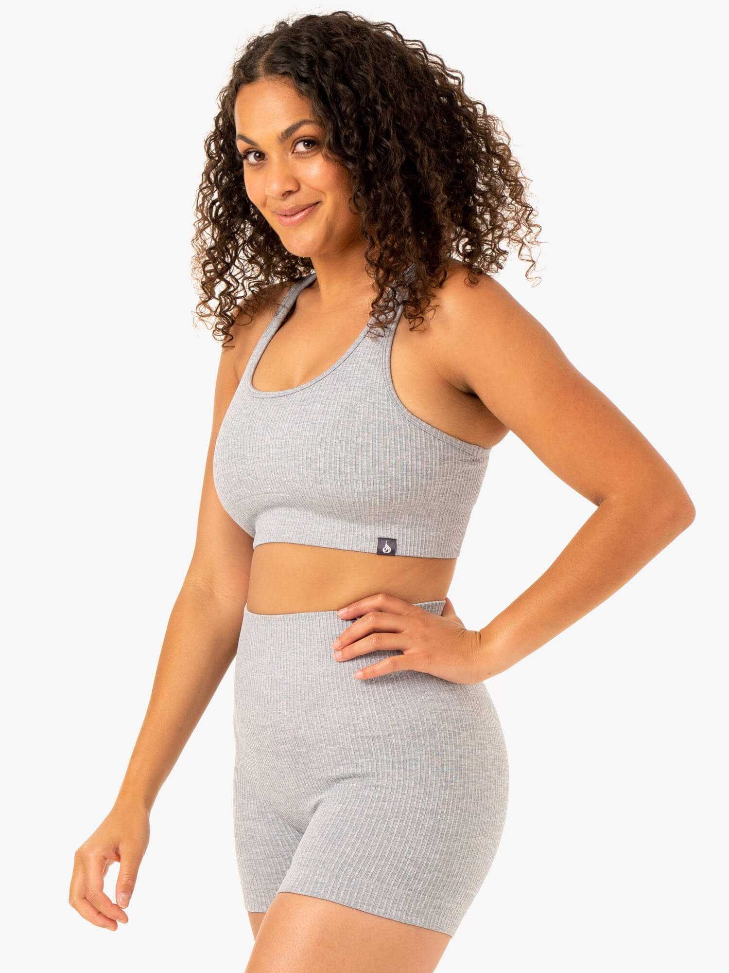 High Support Rib Seamless Sports Bra for Women - Light Grey Marl - Perfect for Yoga, Running & Gym Workouts