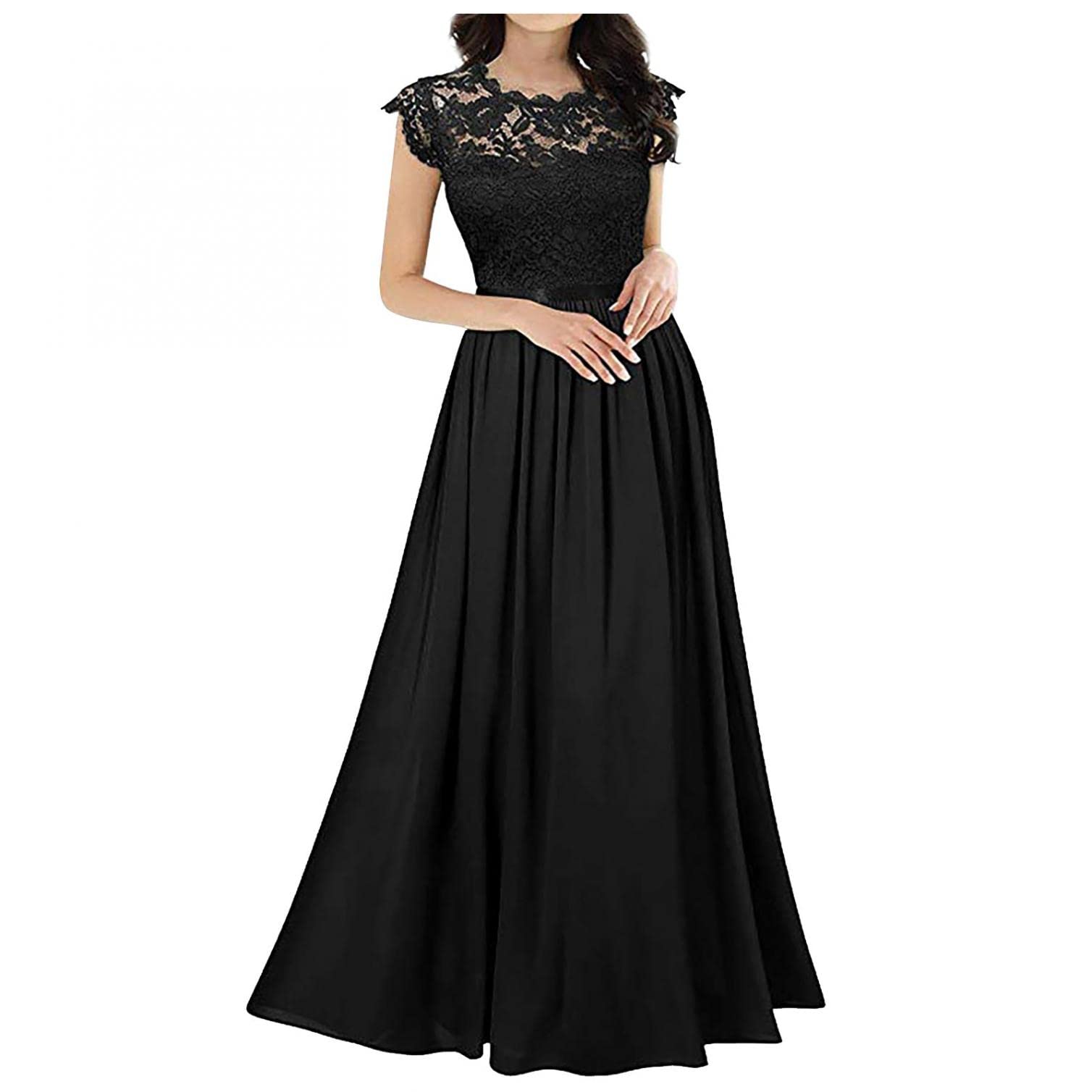 Beppter Women's Vintage Floral Lace Chiffon Wedding Guest Dress - Sleeveless Formal Bridesmaid Maxi Dress for Wedding Party, Evening Gala & Special Occasions