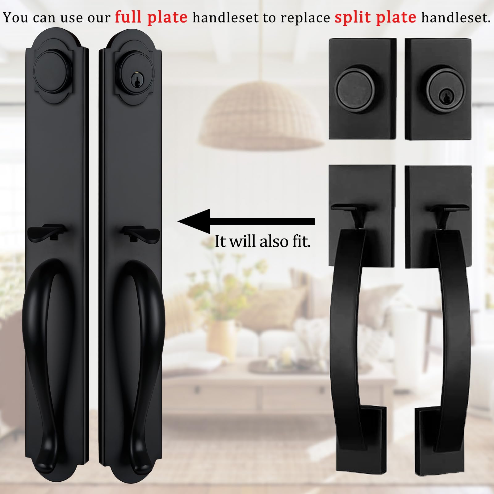 NEWBANG Matte Black Double Door Handle Set with Keyed & Dummy Locks - MDHST2018DB-SET | Secure Entry for Homes & Offices