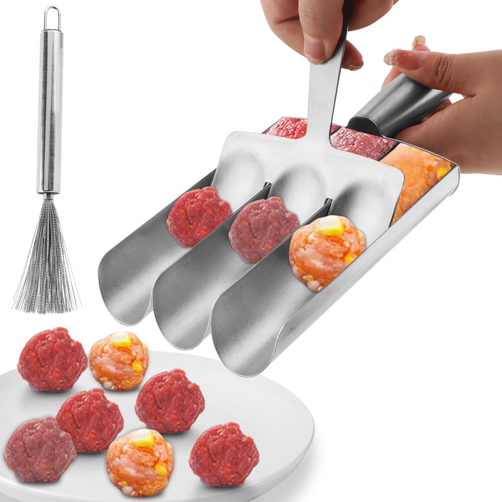 Premium Stainless Steel Triple Ball Maker - Perfect for Meatballs, Shrimp & Veggie Scoops - Durable Kitchen Cooking Tool for Home Chefs & Meal Prep - Ideal for Pasta Dishes, Appetizers & Party Food Preparation