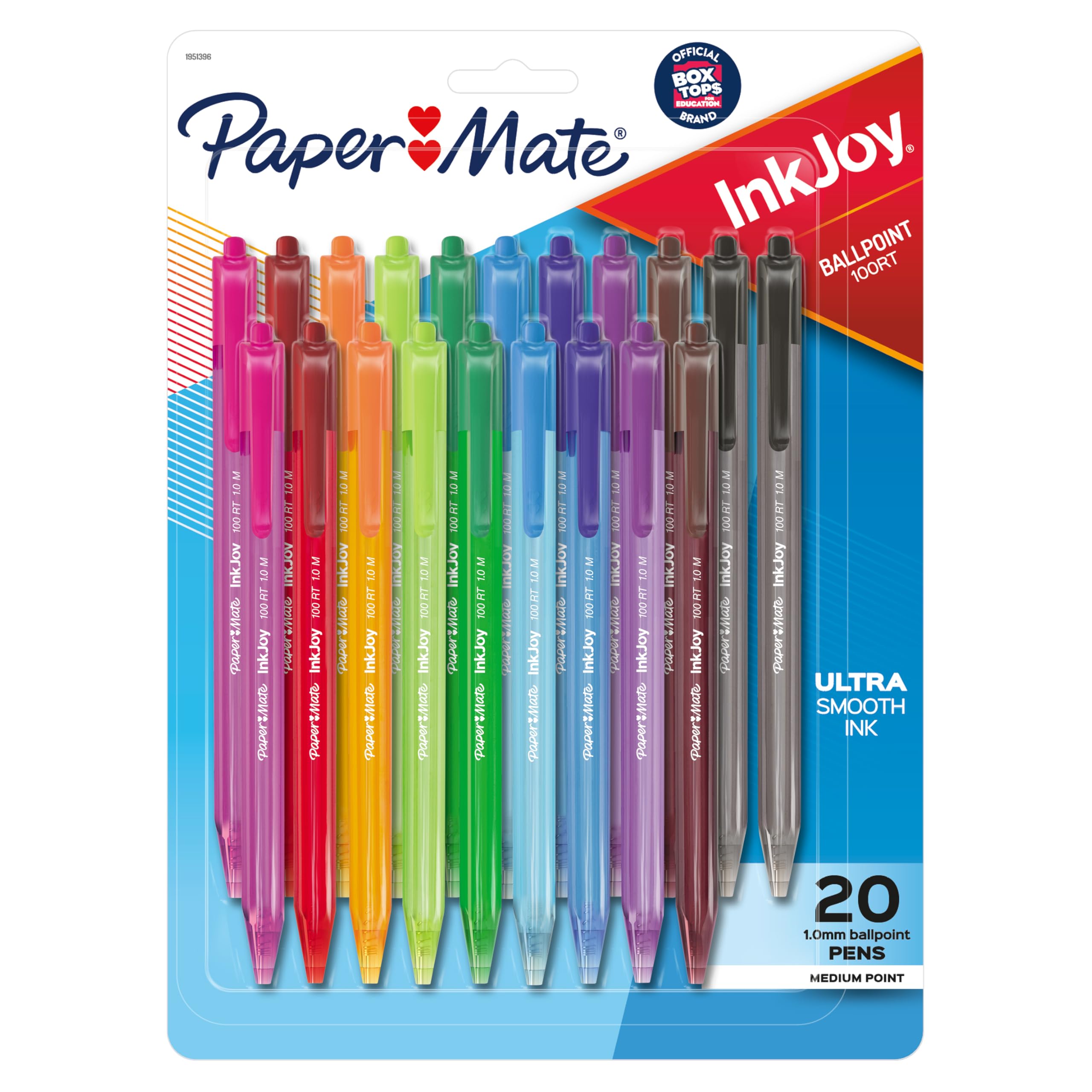 Paper Mate InkJoy 100RT Retractable Ballpoint Pens - 1.0mm Medium Point, 20 Pack Assorted Colors for Smooth Writing | Perfect for Office, School, Note Taking & Gift Giving