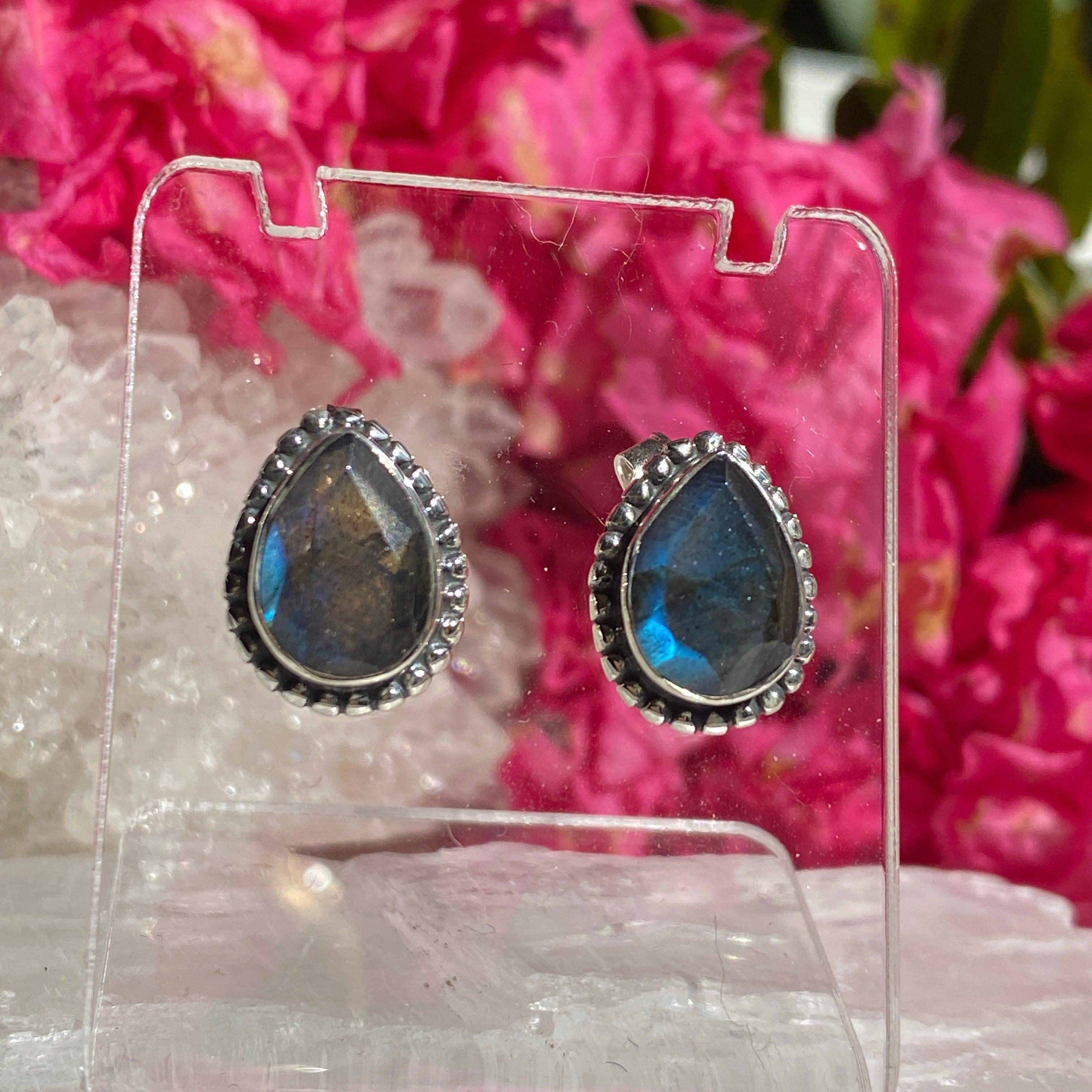 Labradorite Faceted Teardrop Stud Earrings for Women - Handmade Gemstone Jewelry Gift for Birthday, Anniversary & Special Occasions | KEGJ1071