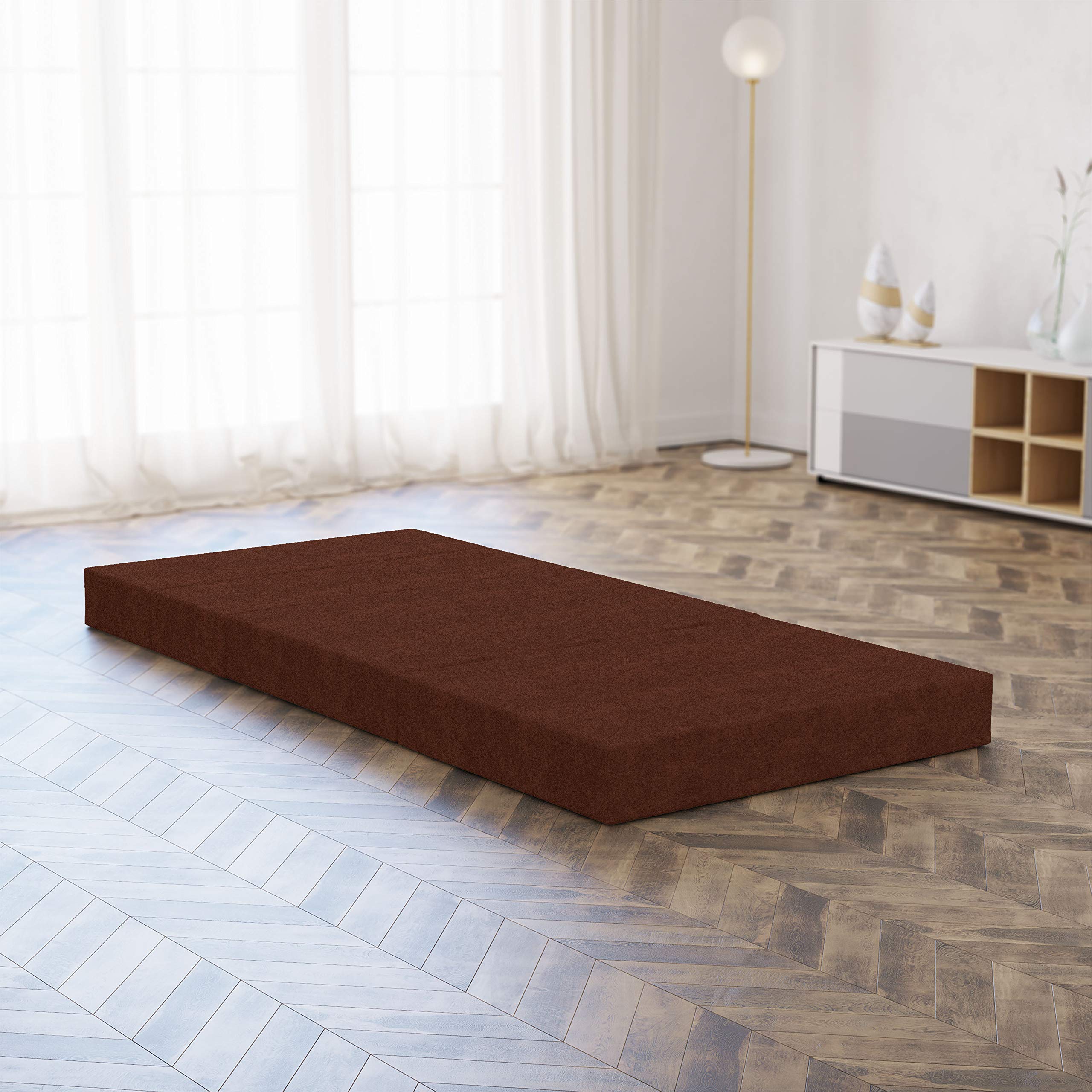 Ambesonne Faux Suede Foldable Mattress - Digitally Printed Weathered Texture, Portable Futon Mat & Lightweight Sleeping Pad - Full Size Chocolate Brown - Perfect for Guest Beds, Camping, Dorms & Small Spaces