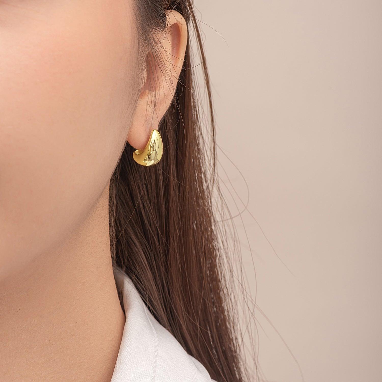 Shining Dome Hoop Earrings for Women - 14K Gold Plated Dangle Earrings, Hypoallergenic & Lightweight - Perfect for Parties, Weddings & Everyday Wear