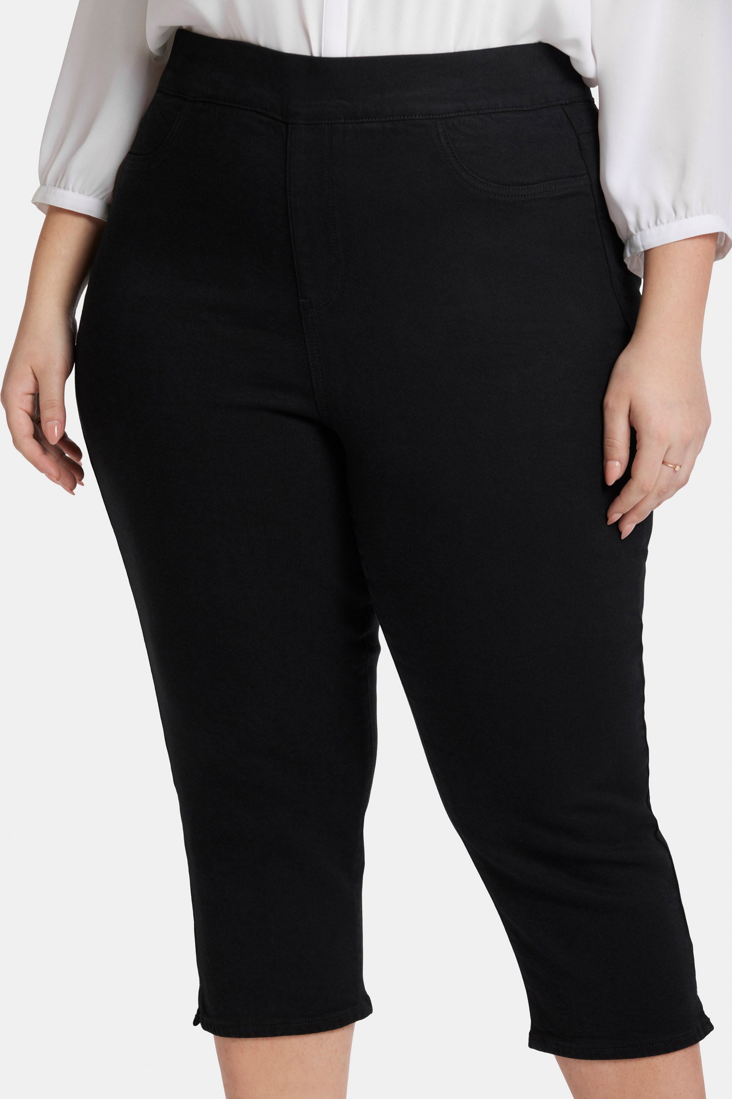 Dakota Crop Pull On Jeans for Women - Plus Size Overdye Black Stretch Denim Pants | Comfortable Casual Wear for Everyday Outfits & Work