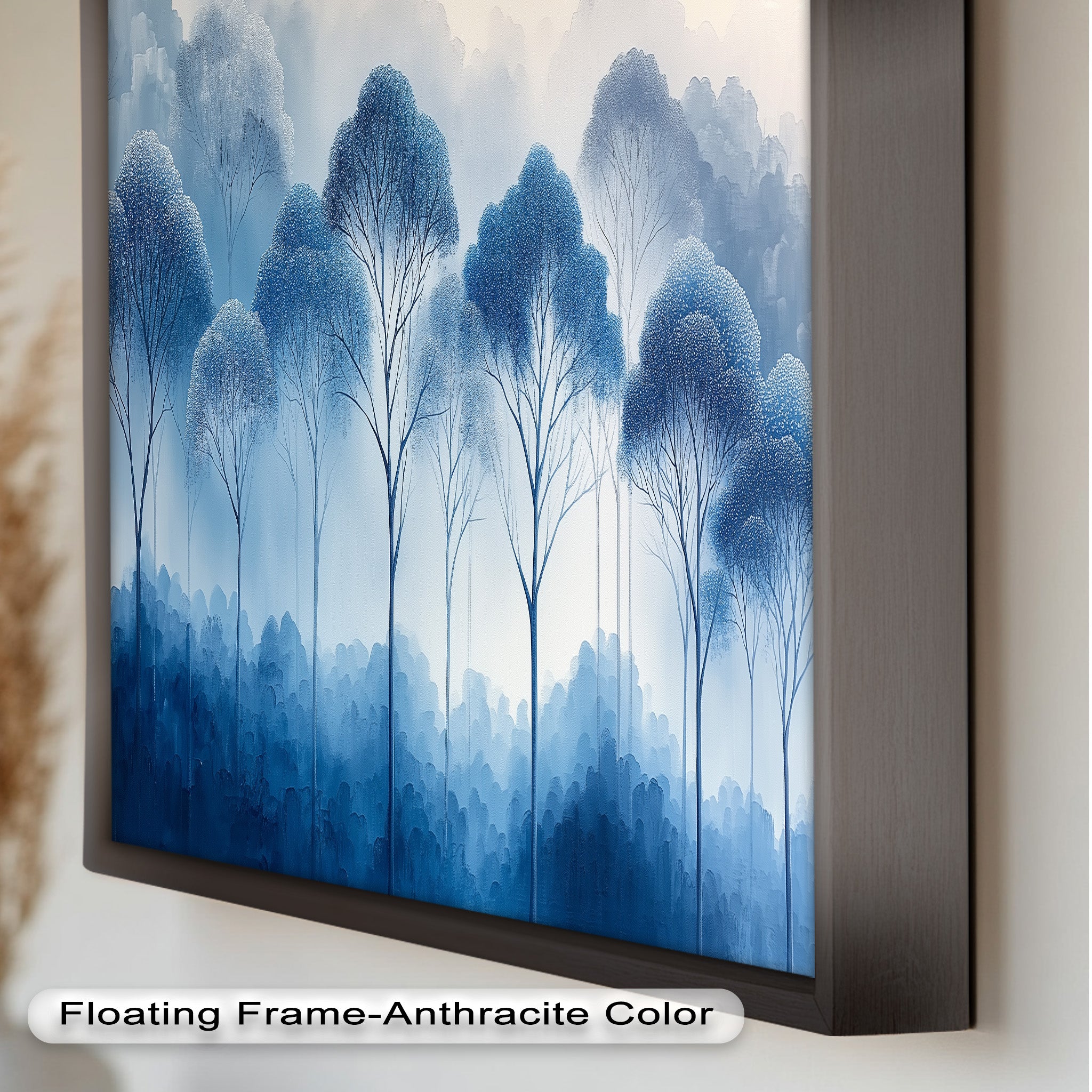 Blue Pine Trees Serene Misty Forest Oil Painting - Handmade Canvas Wall Art for Living Room, Bedroom & Office Decor