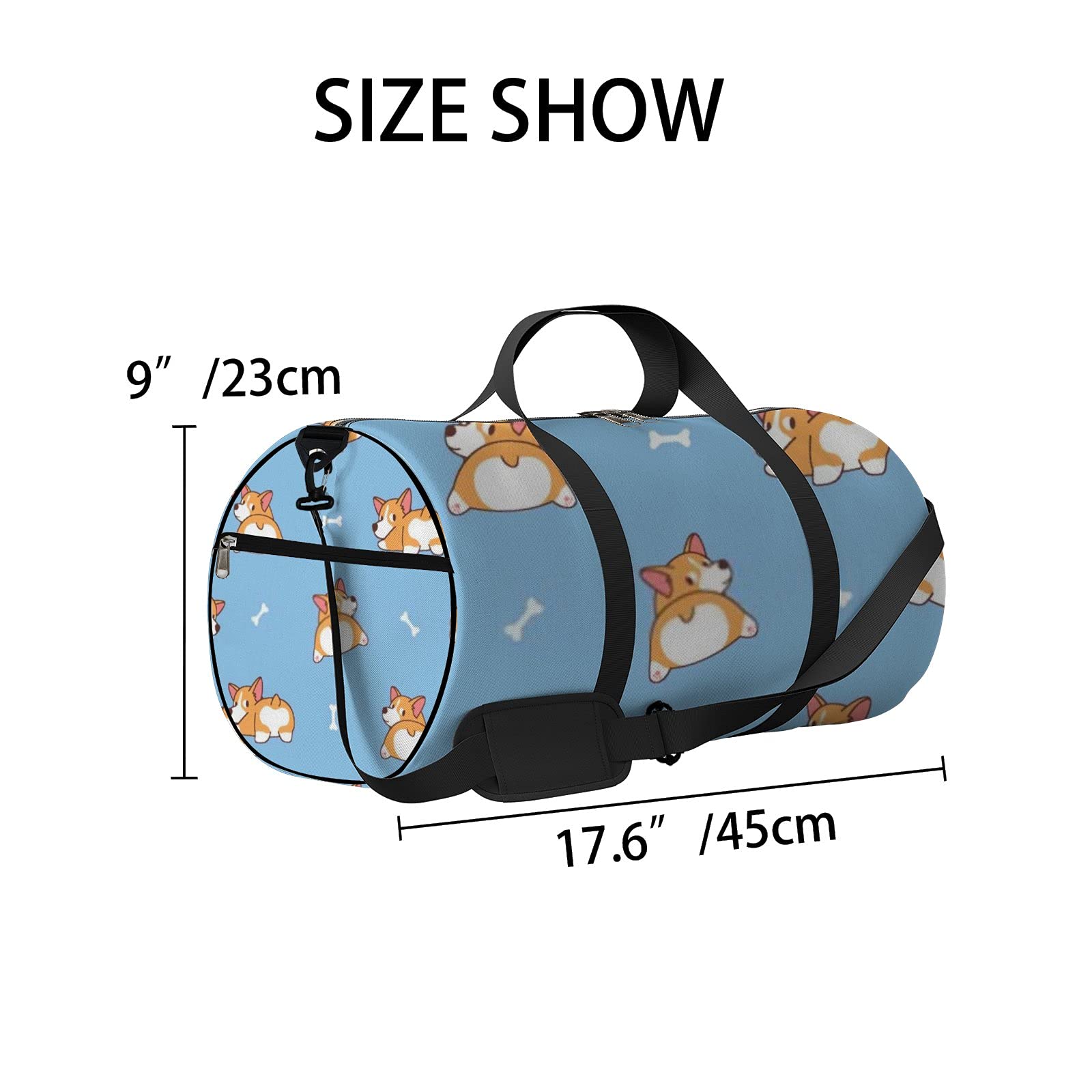 Cute Cartoon Corgi Dog Butt Gym Bag - Waterproof Sports Tote with Shoulder Strap & 2 Side Pockets for Men Women, Travel Storage Bag (Blue, 17.6 x 9 Inches) - Perfect for Gym, Yoga, Beach & Daily Commute