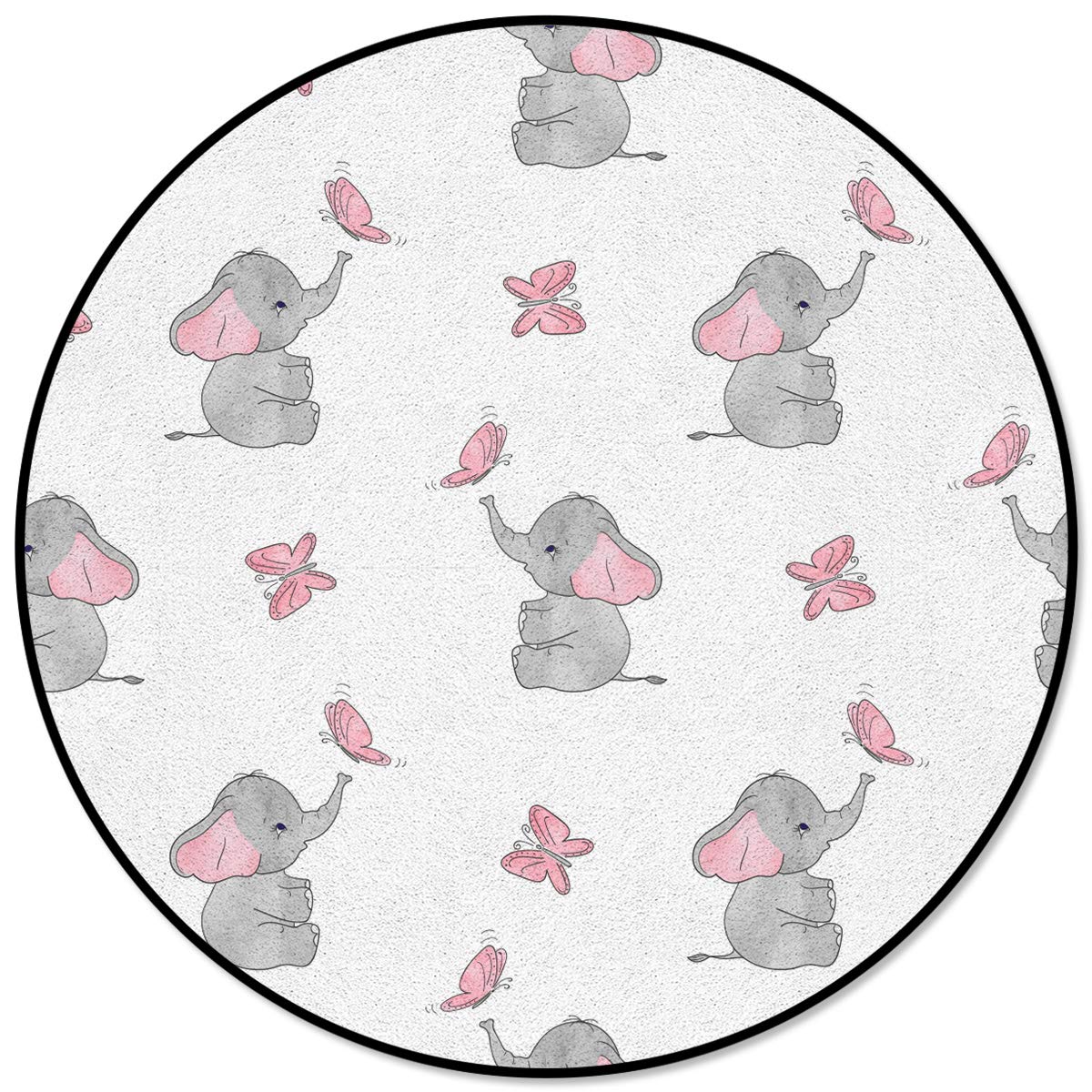Soft Round Area Rugs for Kids - Elephant Nursery Decor Play Mat | Non-Slip Baby Crawling Rug for Living Room, Dining Room & Nursery | Cute Elephant & Butterfly Design | 3Ft (36In) - Perfect for Playtime, Learning & Safe Crawling