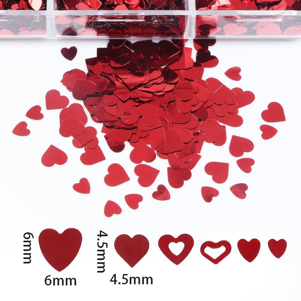 3D Heart Nail Sequins - 6 Grids Valentine's Day Nail Art Stickers, Laser Cut Heart Glitter Flakes for Acrylic Nails Design, Romantic Nail Decorations (Perfect for Valentine's Day, Wedding, Party & Special Occasion Nail Art)