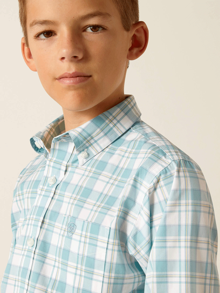 Ariat Kids Pro Series Edward Classic Fit Shirt - Turquoise Western Shirt for Boys & Girls - Perfect for Rodeo, Horse Riding & Casual Wear