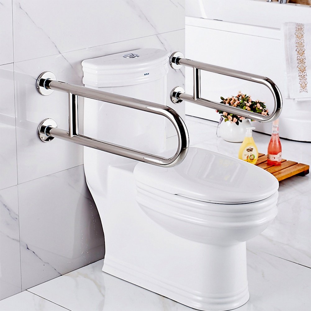 Stainless Steel Grab Bar Handrails - 304 Stainless Steel Safety Handles for Toilet, Bathtub & Shower - Non-Slip Bathroom Assist Rail (2 Pack) - Perfect for Elderly Safety & ADA Compliant Bathroom Support