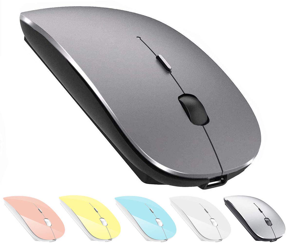 Rechargeable Bluetooth 5.2 Wireless Mouse for MacBook Pro/Air, PC, Laptop, iPad Pro - 2.4G USB Receiver & 3.0 Compatible (Gray) | Perfect for Office Work, Home Use & Travel Computing