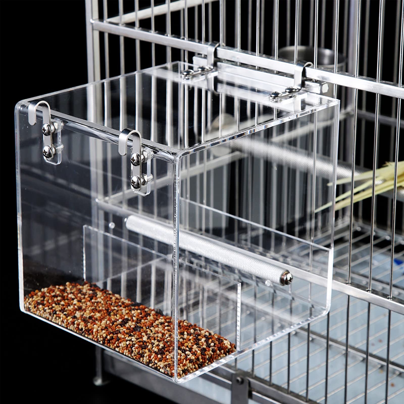 Acrylic Automatic Bird Feeder for Cage - No Mess Seed Container & Water Holder for Parrots, Parakeets & Small Birds | Perfect for Home, Garden & Pet Store Use