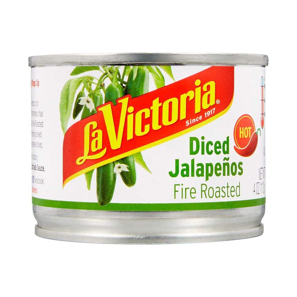 La Victoria Fire Roasted Diced Jalapeños Hot Peppers - 4 Ounce (Pack of 24) - Perfect for Nachos, Tacos, and Spicy Recipes
