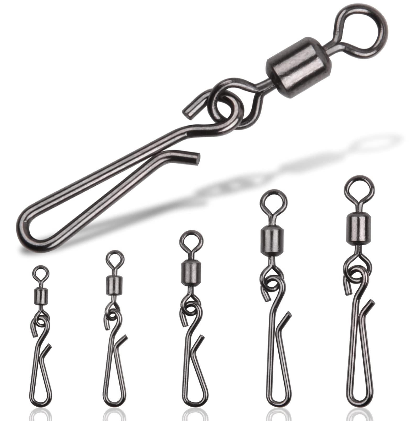 JSHANMEI High Strength Fishing Swivels & Snaps - Rolling Barrel Swivels with Fast Clips Connector for Freshwater & Saltwater Fishing | Perfect for Bass, Trout, and Deep Sea Angling
