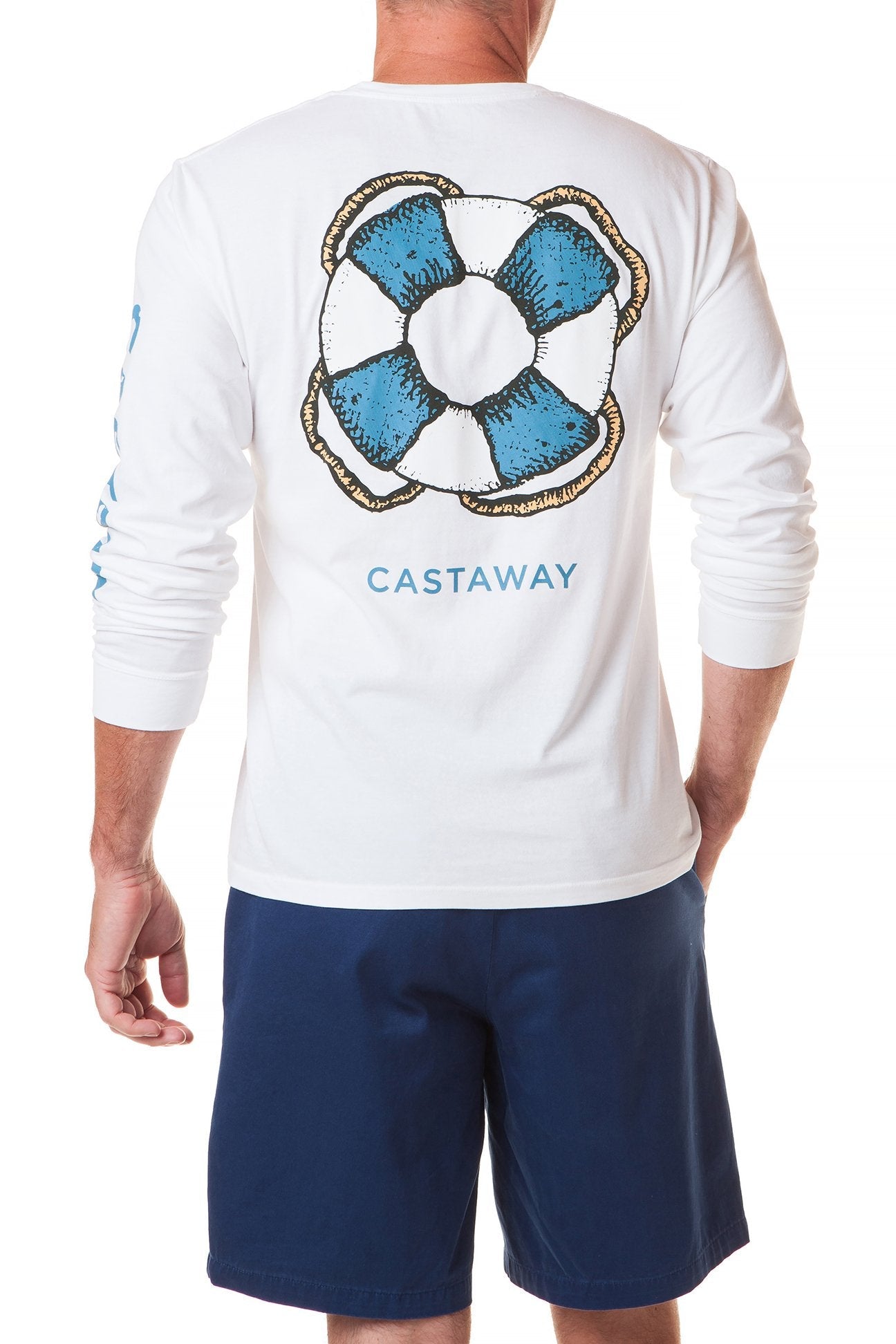 Castaway White Long Sleeve Beach Tee - Comfortable Sun Protection Shirt for Summer Vacation, Surfing and Coastal Adventures
