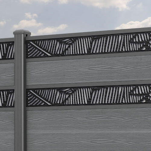 Classic Feather Split Screen Fence Panel - Mid Grey - Durable Aluminum Posts for Privacy & Garden Decoration | Perfect for Backyard, Patio & Poolside Landscaping
