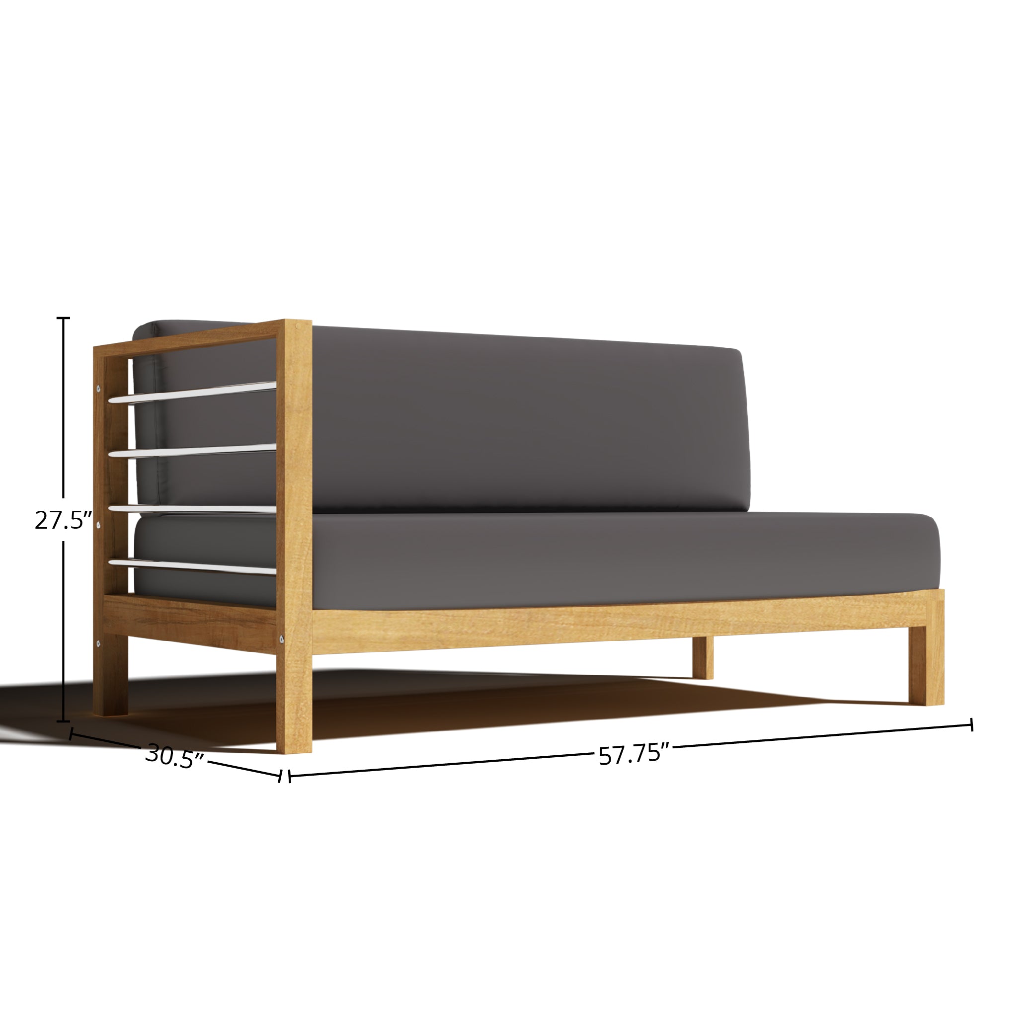 Premium Leon Teak Outdoor Sectional Left Sofa with Sunbrella Charcoal Cushion - Waterproof & UV Resistant Patio Furniture for Backyard, Poolside & Garden Relaxation