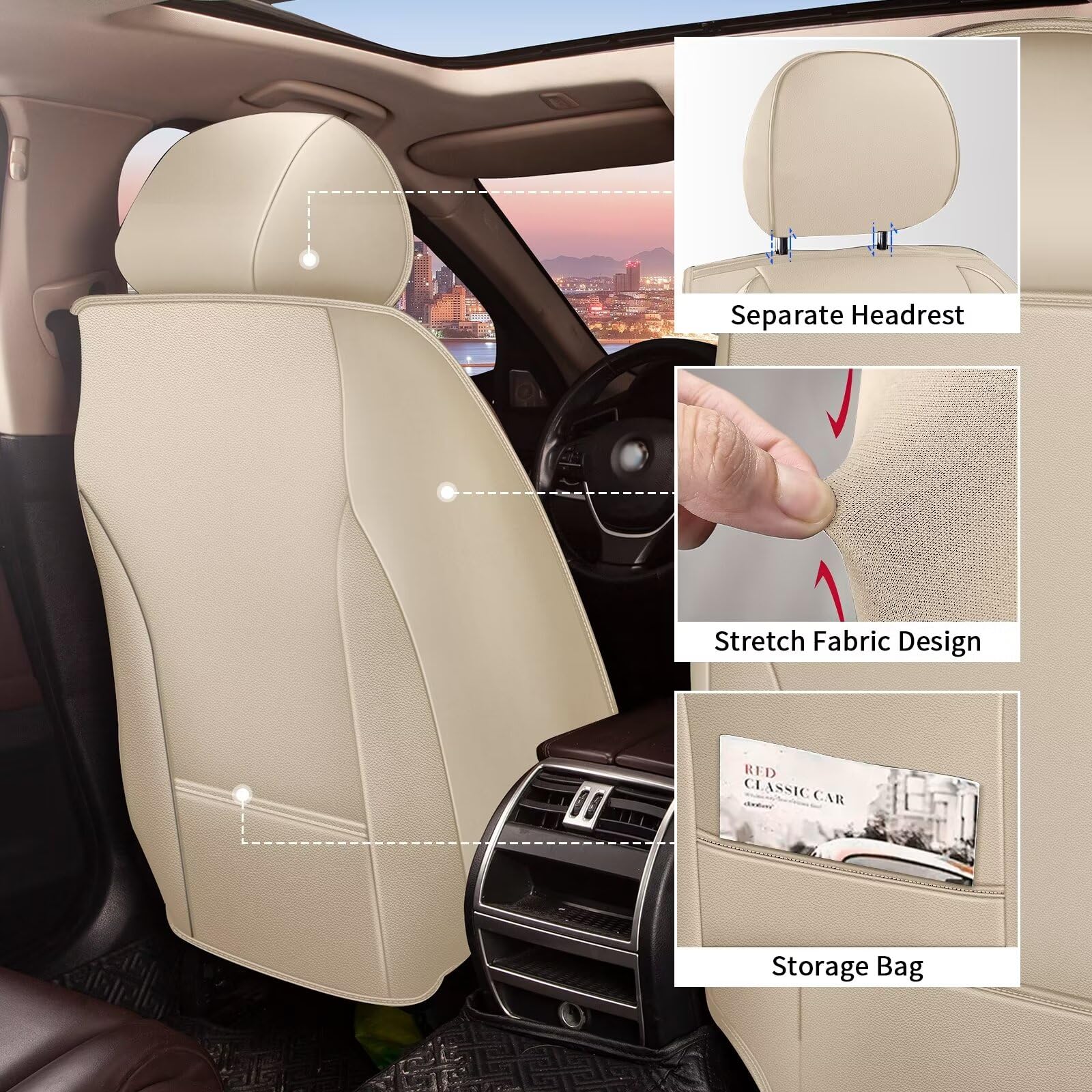Premium Faux Leather Car Seat Covers for Ford Fusion 2006-2020 - Waterproof, Airbag-Compatible Front Seat Cushions (Beige) | Perfect for Daily Commutes, Road Trips & Protecting Your Vehicle's Interior