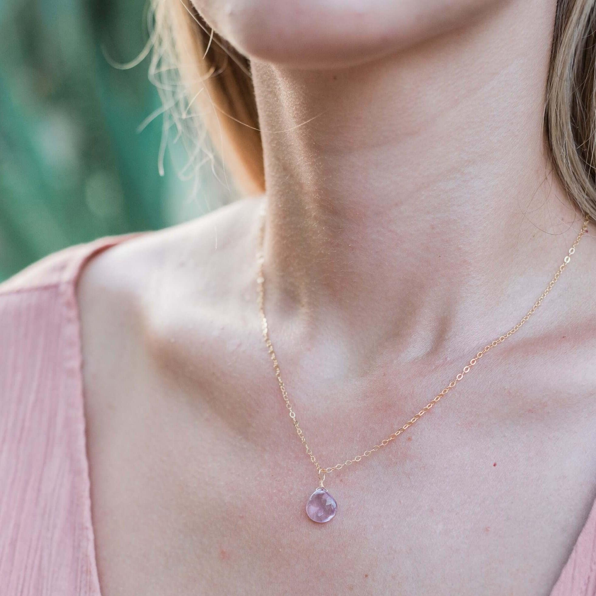 Pink Amethyst Teardrop Pendant Necklace - Dainty Crystal Jewelry for Women, Healing Stone Gift for Her | Perfect for Meditation, Yoga & Spiritual Healing