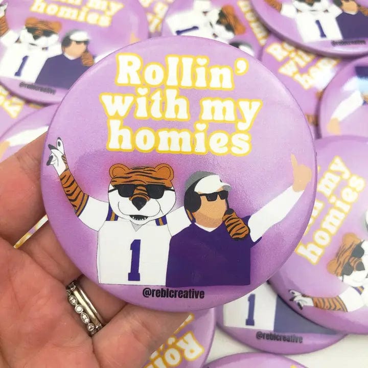 Rollin With My Homies Gameday Button - Fun Sports Fan Accessories for Football, Basketball & Tailgate Parties - Perfect for Game Day Events & Fan Gear Collections