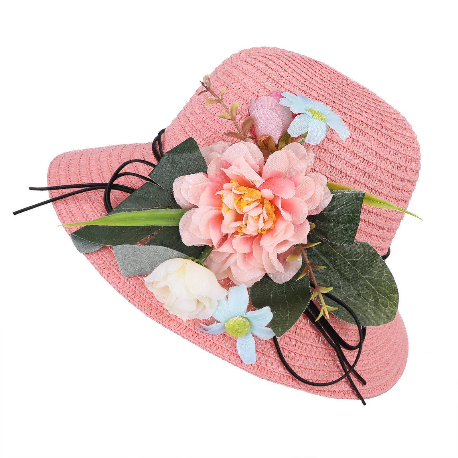 Niuwa Kids Sun Hat for Girls & Boys - Wide Brim Floppy Straw Beach Hat with Flower Design - UPF 50+ Sun Protection for Summer - Adjustable 2-6 Years (Pink) - Perfect for Beach, Pool, Park & Outdoor Activities