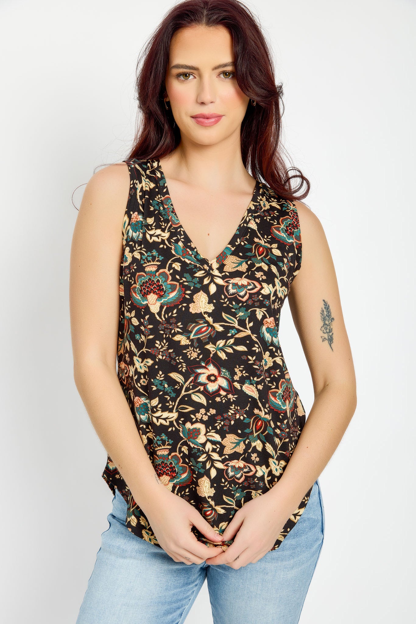 Boho Floral Sleeveless V Neck Top for Women - Summer Casual Blouse, Beach Cover Up, Festival Outfit, Vacation Wear