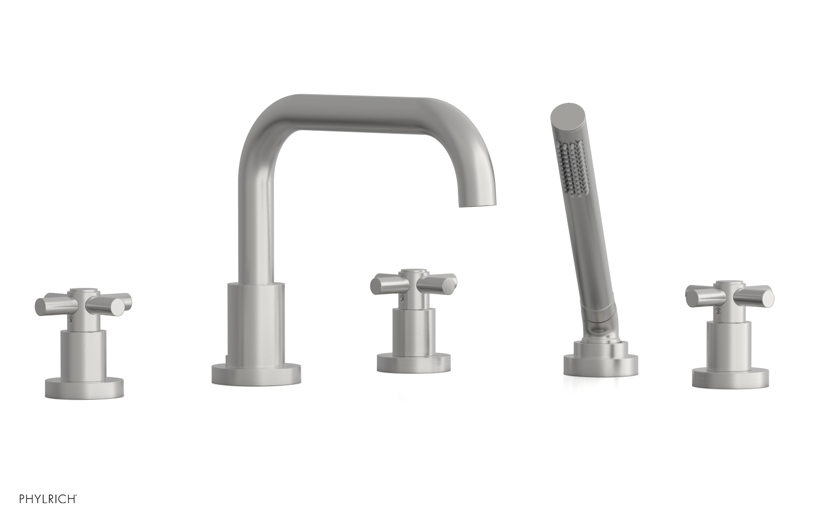 Premium Deck Mount Tub Faucet with Hand Shower - D2136D1 Tubular Cross Handles for Bathroom Sink & Bathtub | Perfect for Modern Home Renovation & Spa-Like Bathing Experience