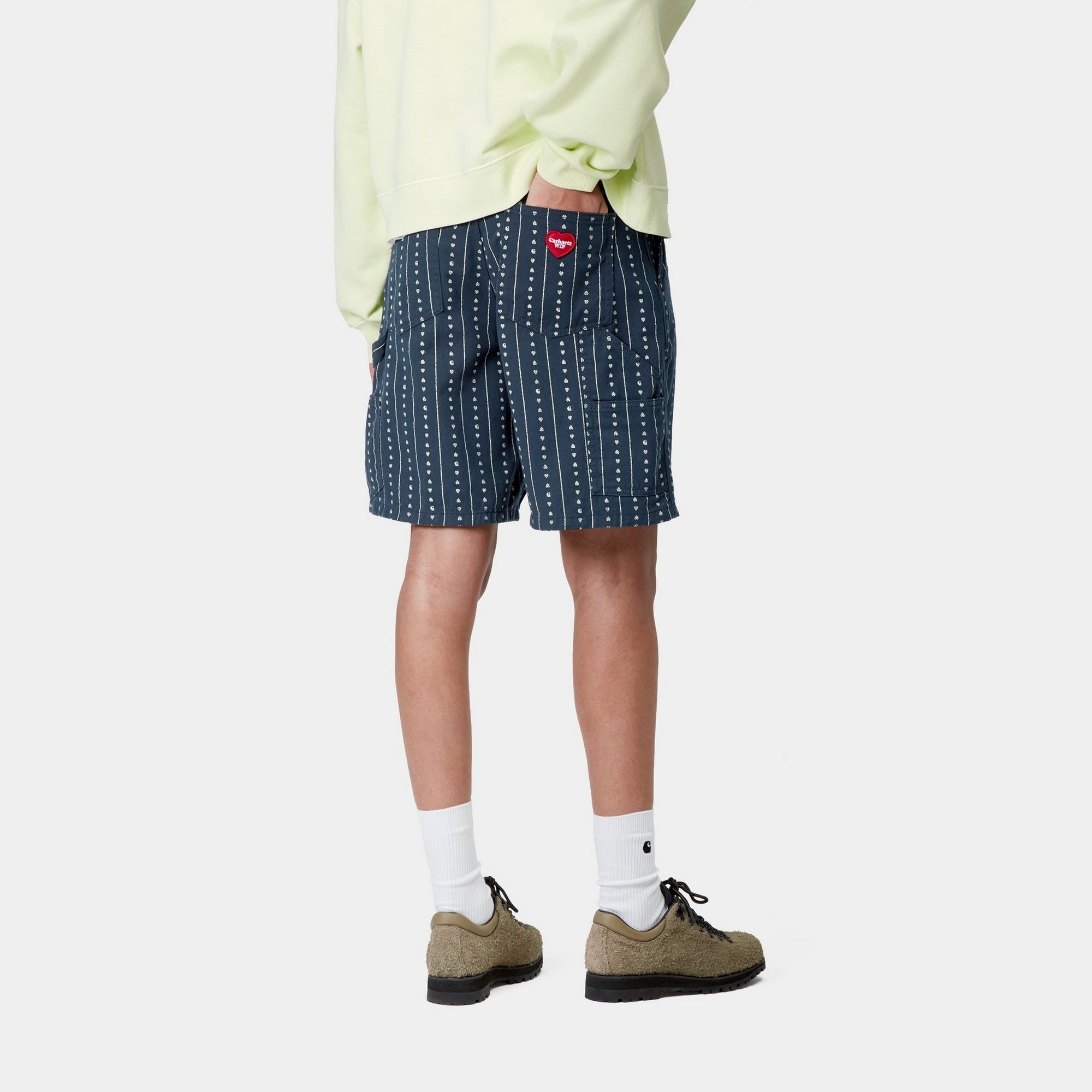 Women's Drew Shorts - Ink & Natural Heart C Pinstripe Design | Casual Summer Shorts for Women | Perfect for Beach, Vacation & Everyday Wear
