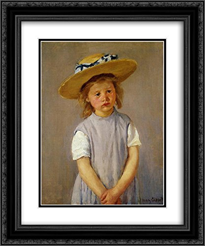 Mary Cassatt Museum Art Print - Little Girl in Big Straw Hat & Pinnafore - 20x24 Black Ornate Frame with Double Matting | Perfect for Nursery Decor, Children's Room Art & Vintage Home Decoration