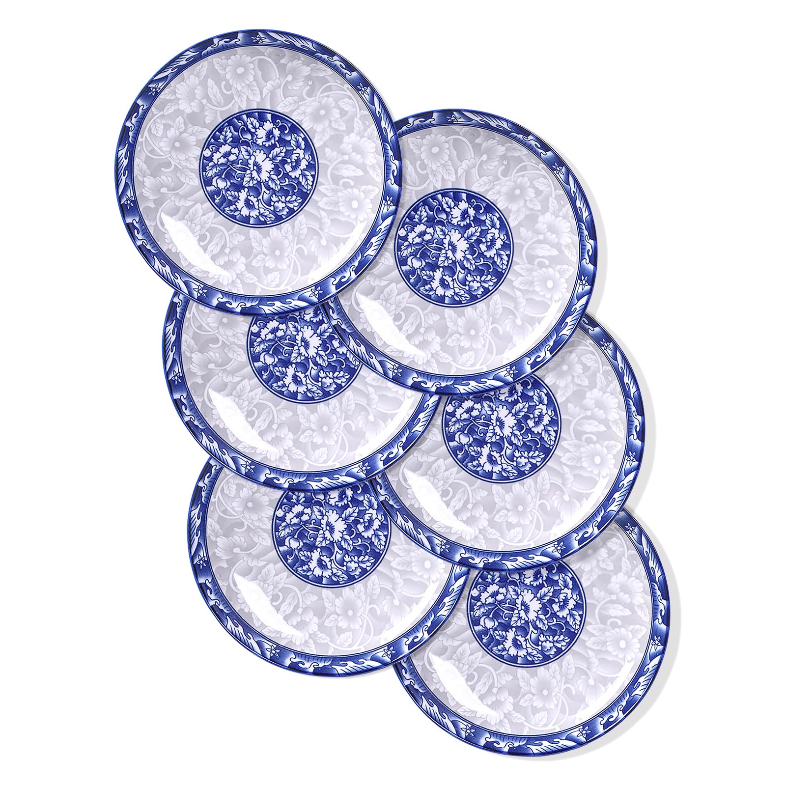 8-inch Porcelain Dinner Plates Set of 6 - Blue and White Ceramic Dishes for Dessert, Salad, Pasta, Bread, Appetizer & Snack | Elegant Round Dinnerware for Restaurants, Home Dining & Party Serving