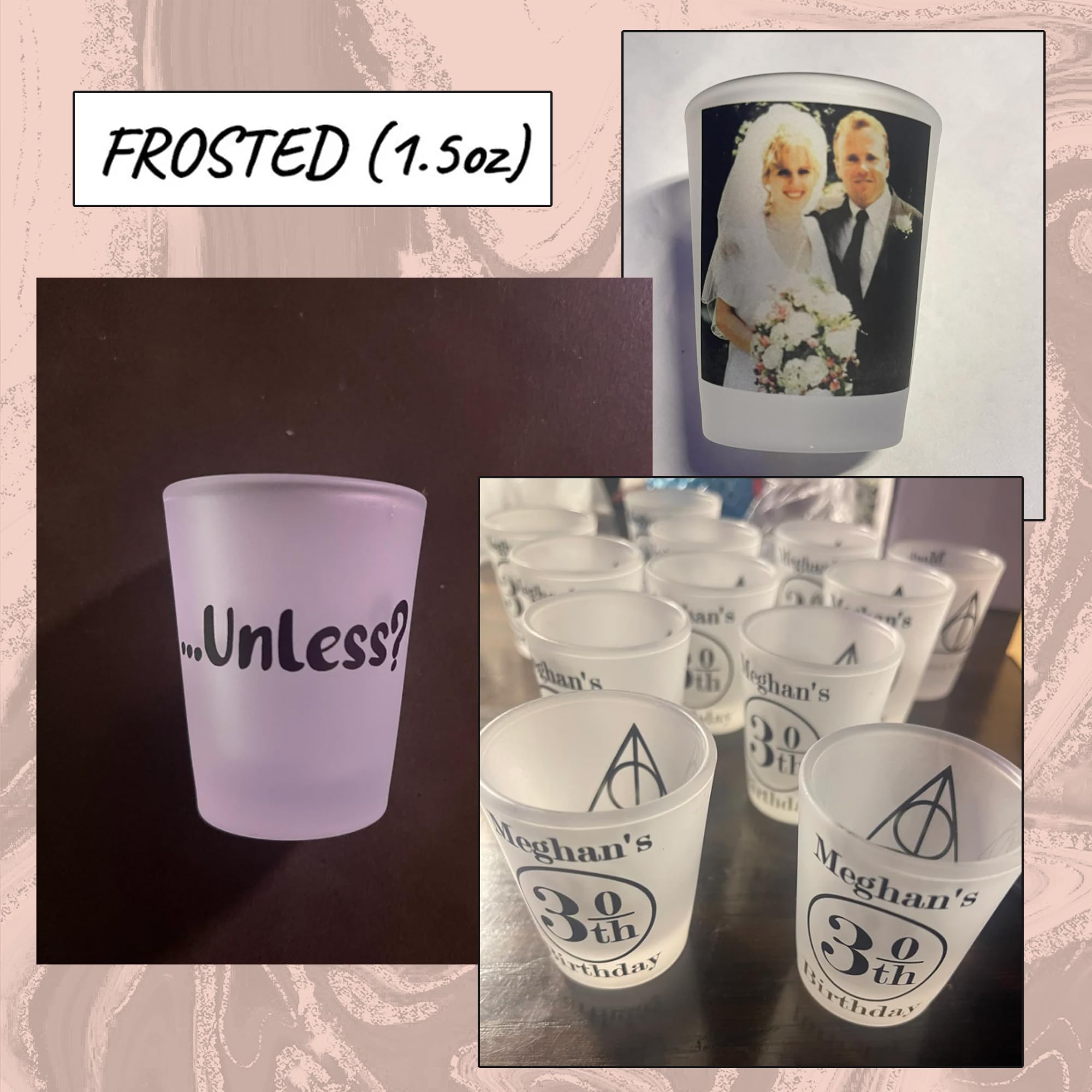 Custom Personalized Photo & Text Shot Glasses - 2oz Ceramic & 1.5oz Frosted Glass Bar Accessories for Whiskey, Tequila, Vodka - Perfect for Parties, Weddings, Bachelor/Bachelorette Events & Home Bars