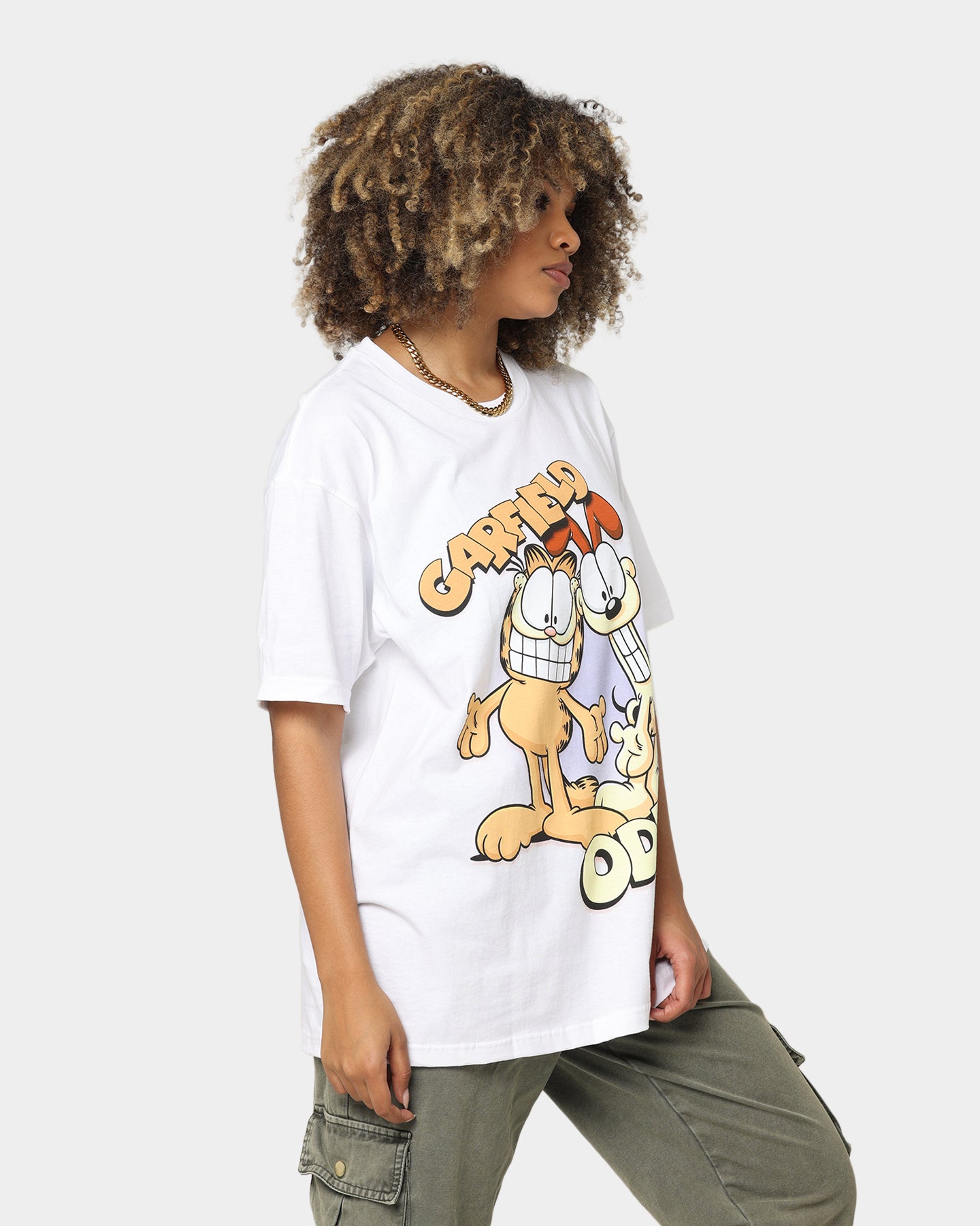 American Thrift X Garfield Best Friends T-Shirt - White Cotton Graphic Tee for Casual Wear & Pop Culture Fans