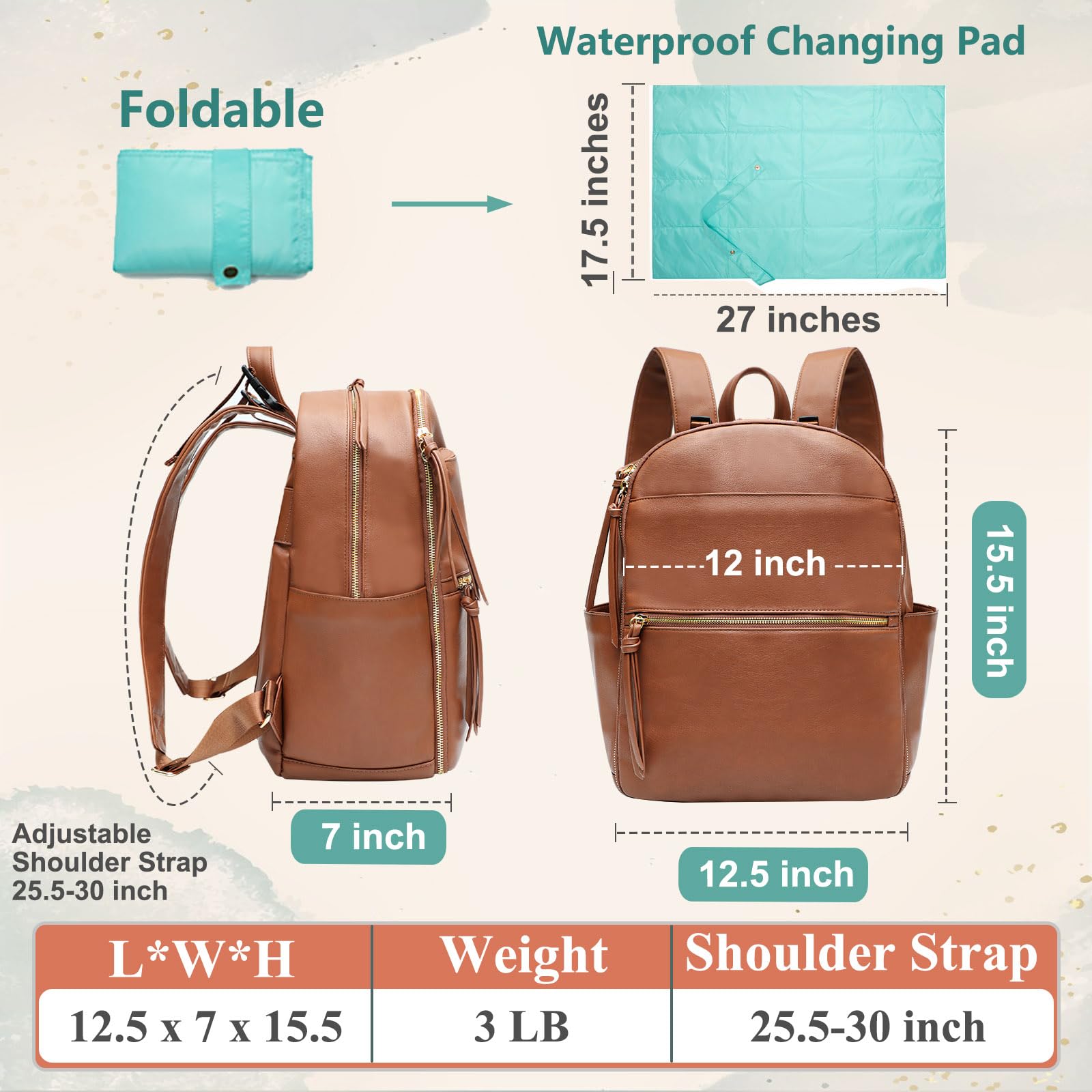 MOMINSIDE Large Diaper Backpack for Moms - 18 Pockets with 6 Insulated Compartments, Leather Baby Bag with Changing Pad & Stroller Straps - Perfect for Baby Registry, Travel & Daily Use (Brown)