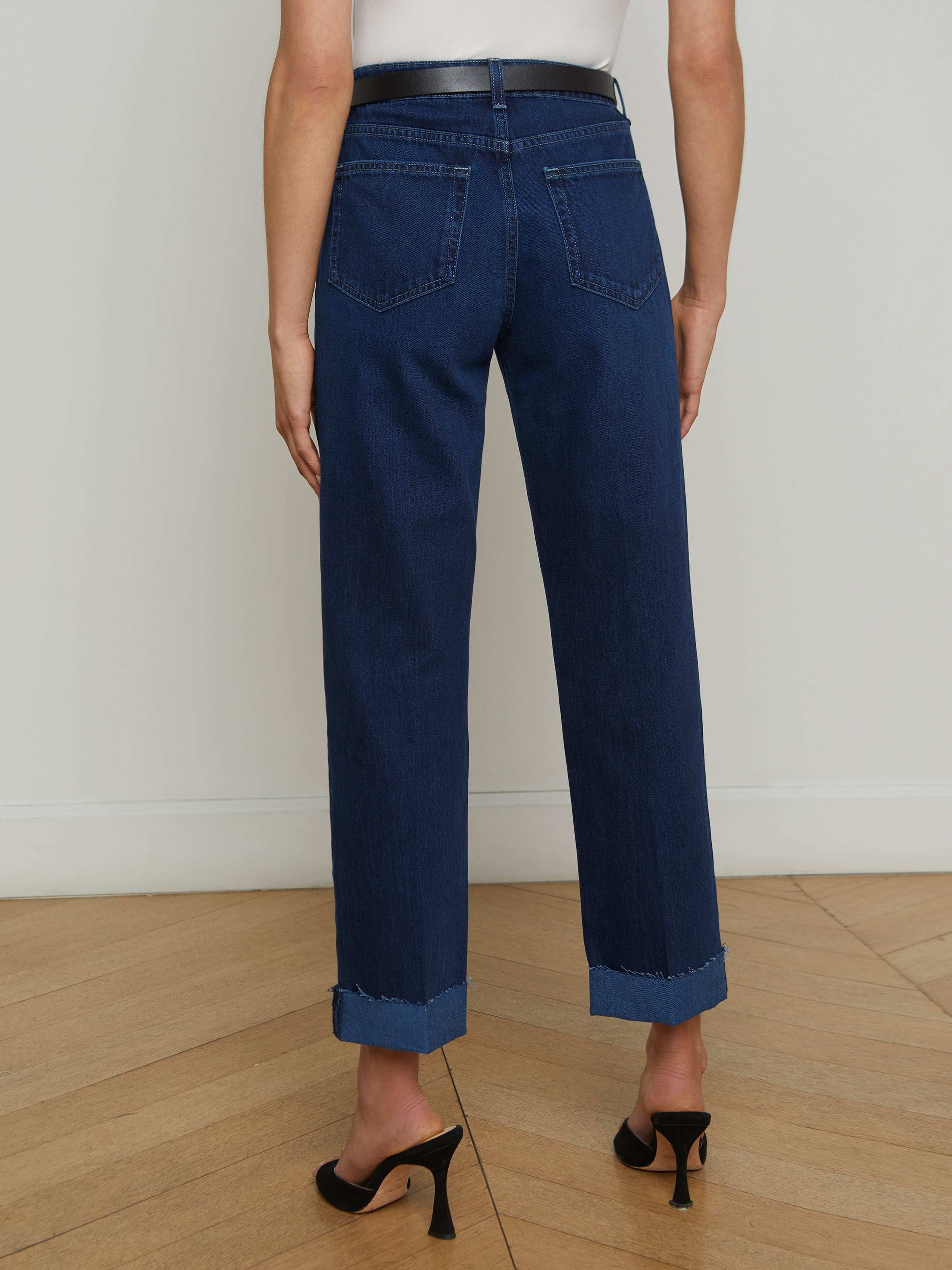 Maribel Women's Cuffed Straight Leg Jeans - High Waist Stretch Denim Pants for Casual Wear & Everyday Outfits