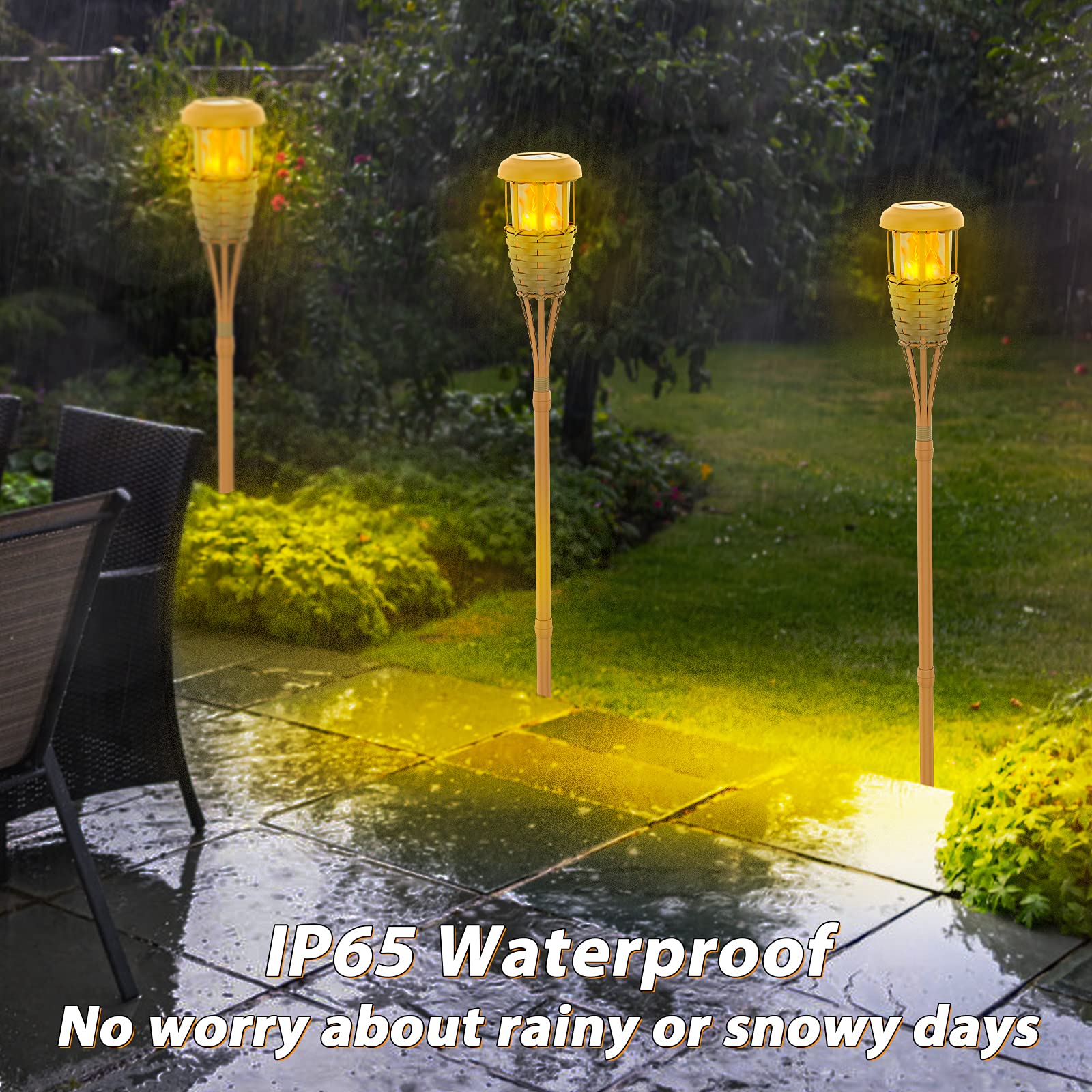4-Pack Solar Torch Lights Outdoor Waterproof - Flickering Flame Solar Garden Lights for Patio, Yard, Pathway & Landscape Decoration