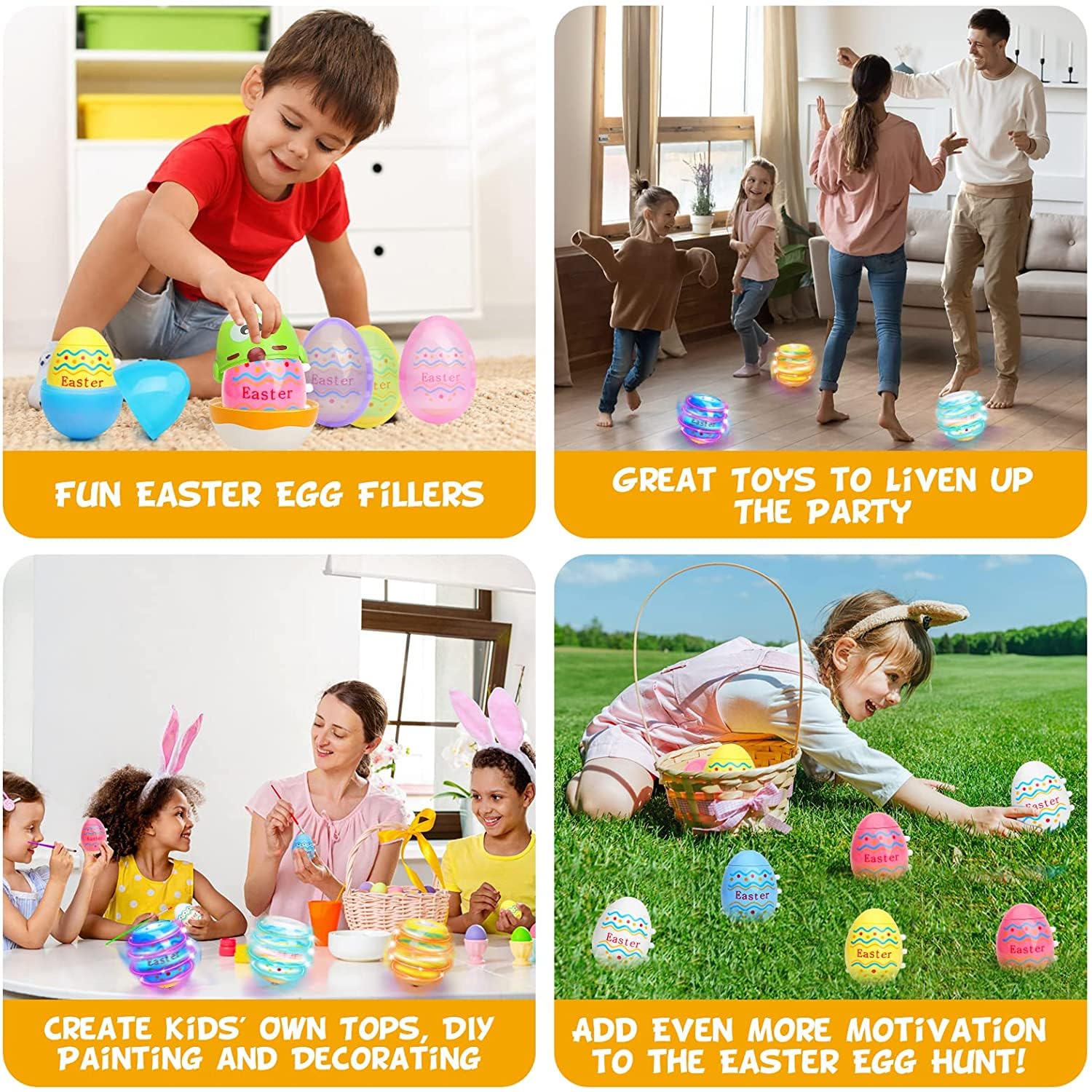 6-Pack LED Light Up Spinning Top Easter Eggs - Fun Flashing Gyroscope Toys for Kids, Easter Party Favors, Goodie Bag Fillers & Glow in The Dark Gifts - Perfect for Easter Egg Hunts, Birthday Parties & Classroom Rewards