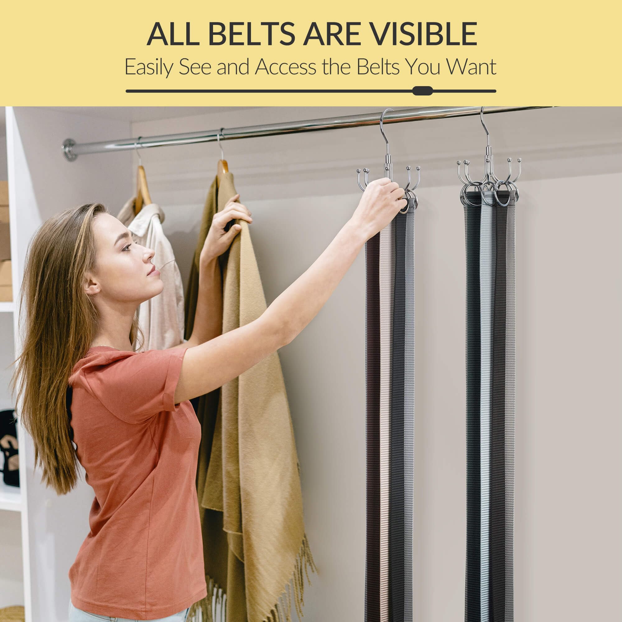 2 Pack Rotating Belt Hanger - Space Saving Closet Organizer with 48 Belt Capacity - Heavy Duty Belt Rack for Hanging Belts, Ties, Scarves - Perfect for Bedroom, Closet & Dorm Organization