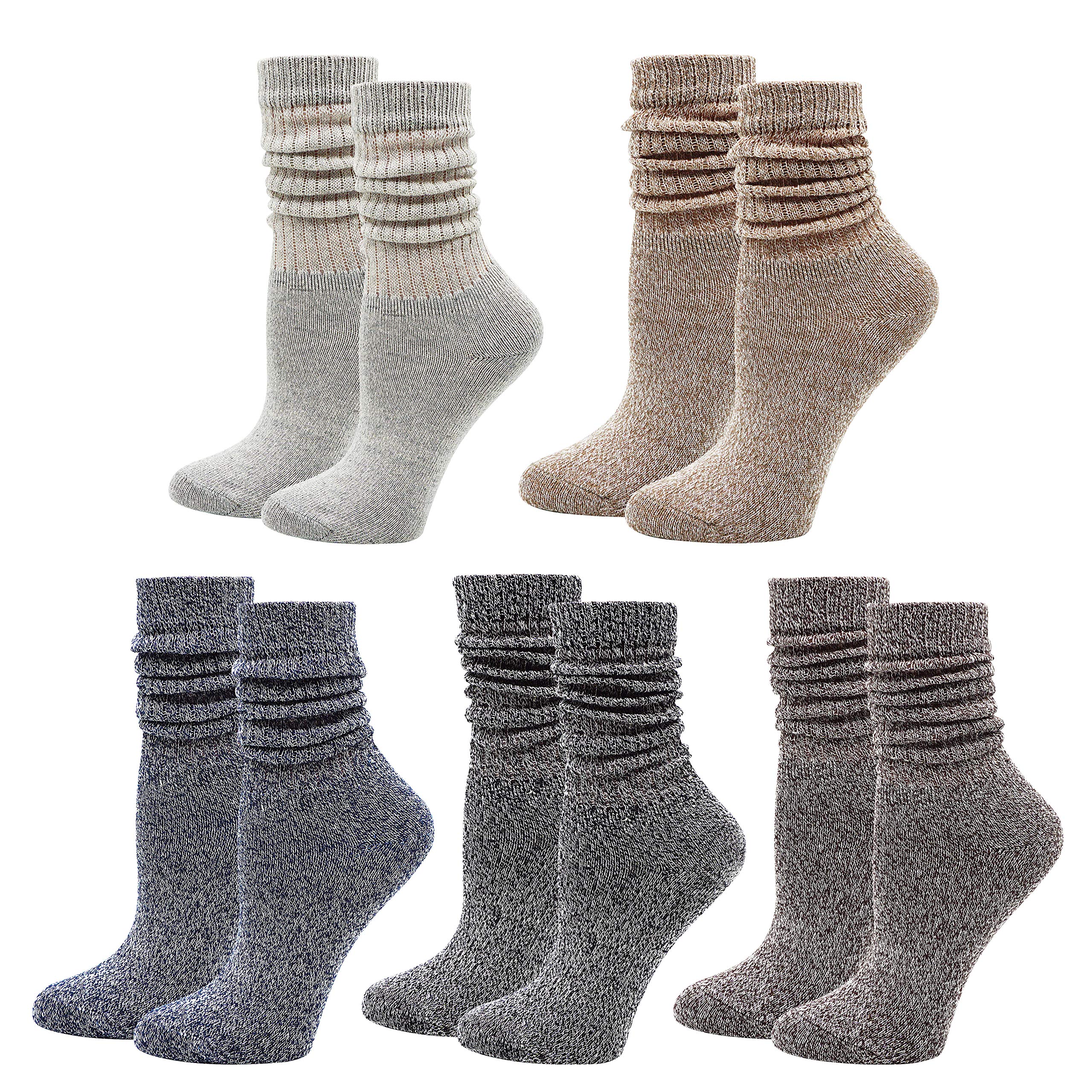 Bienvenu 5 Pairs Women's Mid-Calf Socks - Slouch Boot Socks, Cute Crew Cotton Scrunch Socks for Casual Wear & Winter Outfits