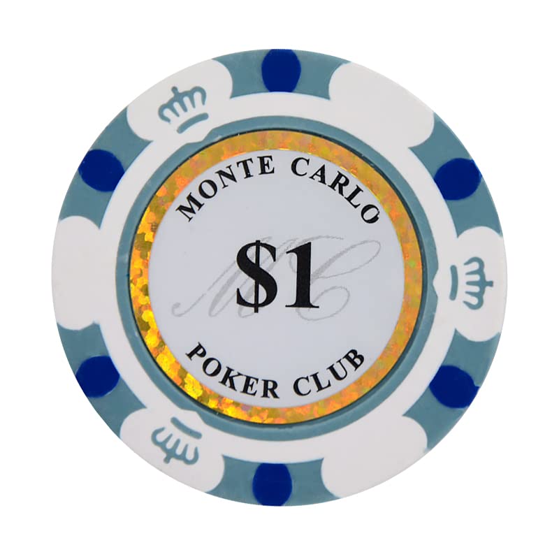 14 Gram Monte Carlo Clay Poker Chips - Pack of 50 Casino Style Poker Tokens for Texas Hold'em, Blackjack & Home Game Nights