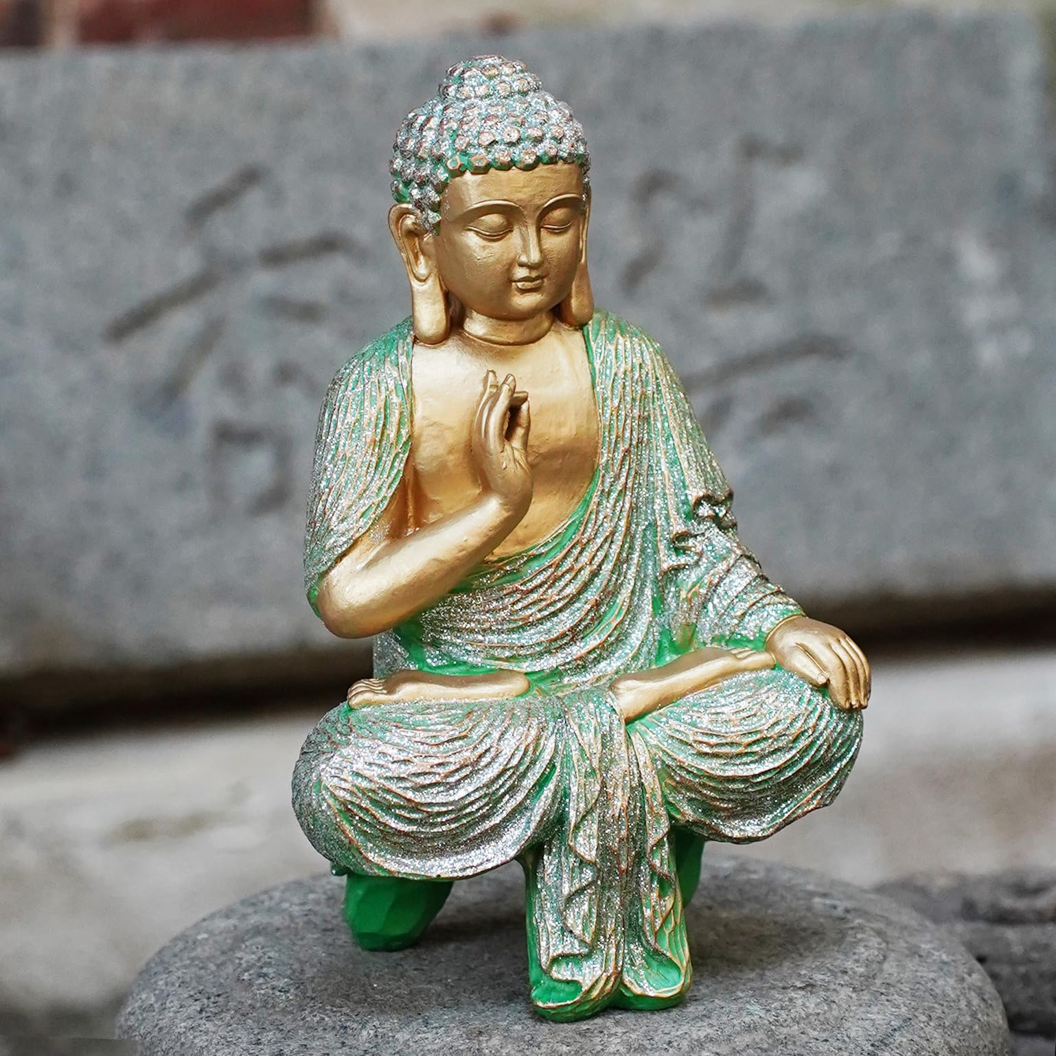 Green Outdoor Buddha Statue - Meditating Mudra Buddha Figurine for Zen Garden Decor, Patio, Balcony & Yard | Spiritual Home & Office Ornament | Perfect Gift for Meditation & Mindfulness Practice