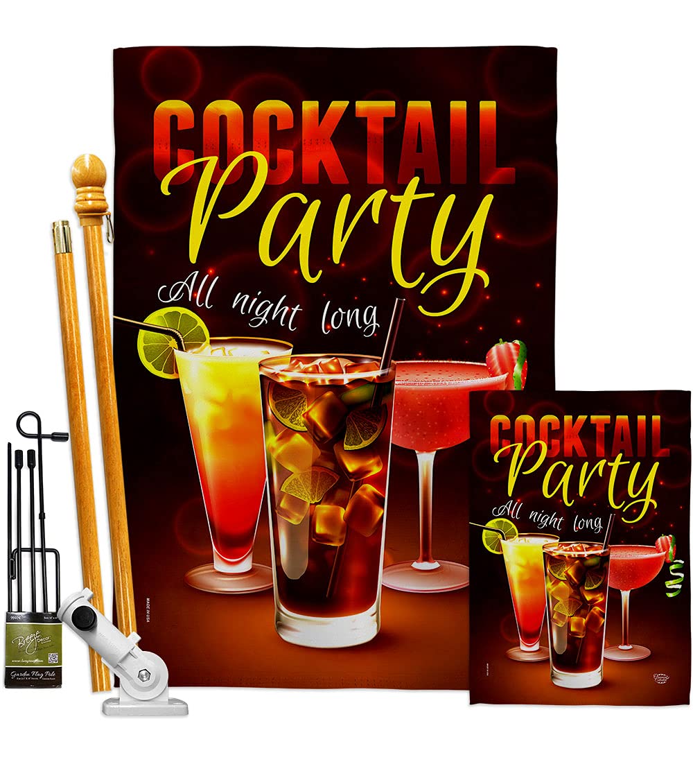 Double-Sided 28x40 Inch Tropical Cocktail Garden House Flags Kit - Margarita, Mojito, Bloody Mary & Mai Tai Designs - Summer Refreshing Beverage Themed Yard Banner - Made in USA - Perfect for Patio Decor, Pool Parties & Backyard BBQs