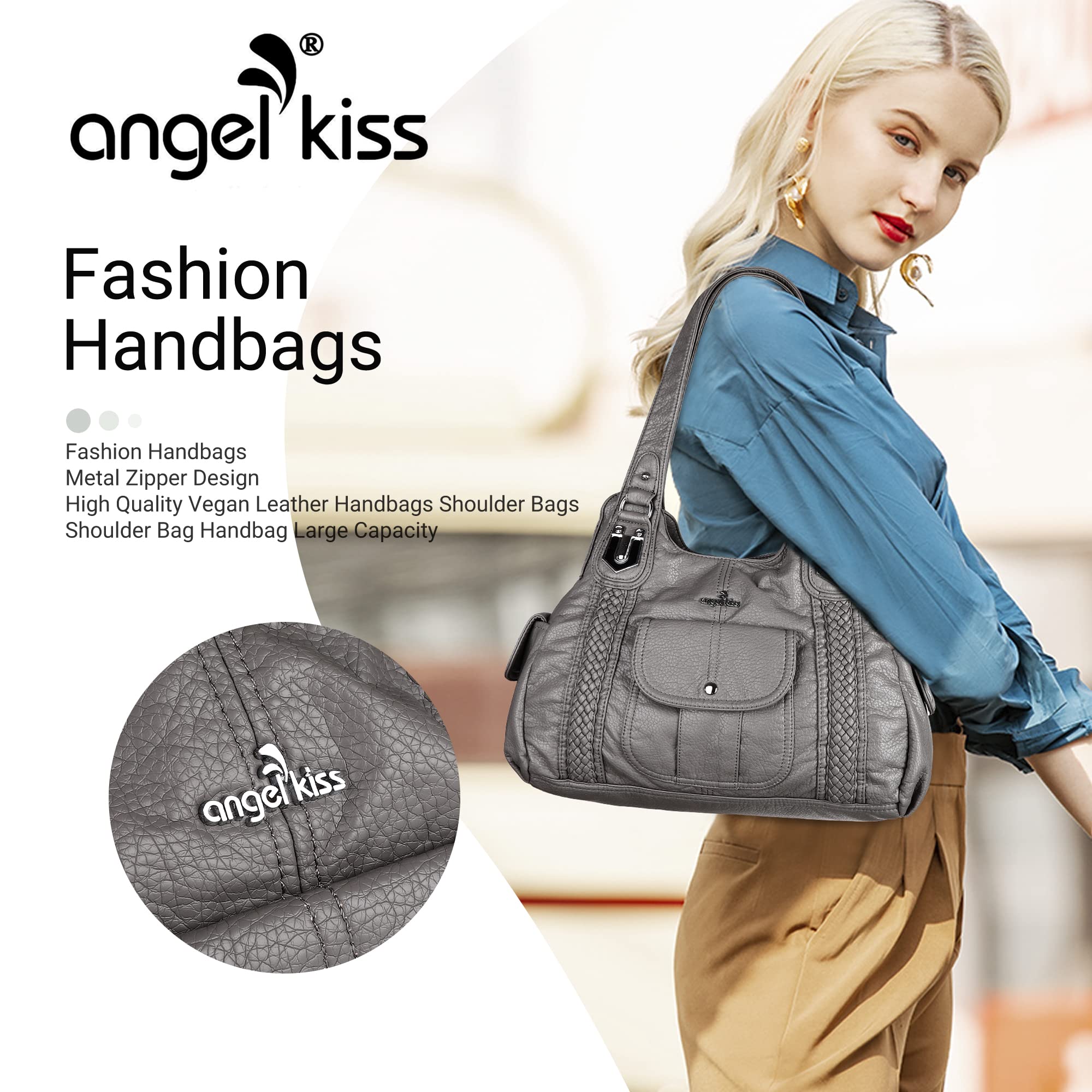 Angelkiss Women's Vegan Leather Crossbody Hobo Satchel Shoulder Tote Purse - Stylish & Durable Handbag for Work, Travel & Everyday Use
