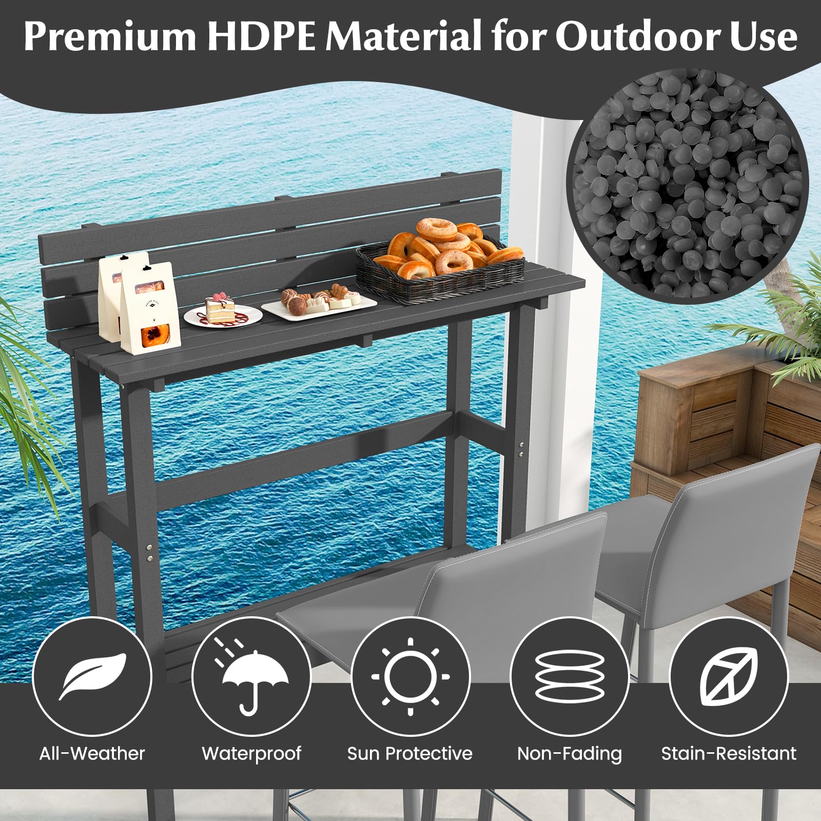 Tangkula 48 Inch Outdoor Bar Table with Storage Shelf - Adjustable Height Patio Pub Table, All-Weather Counter Height Dining Table for Hot Tub, Garden, Backyard & Small Spaces (Gray) | Perfect for Entertaining, Relaxing & Outdoor Dining